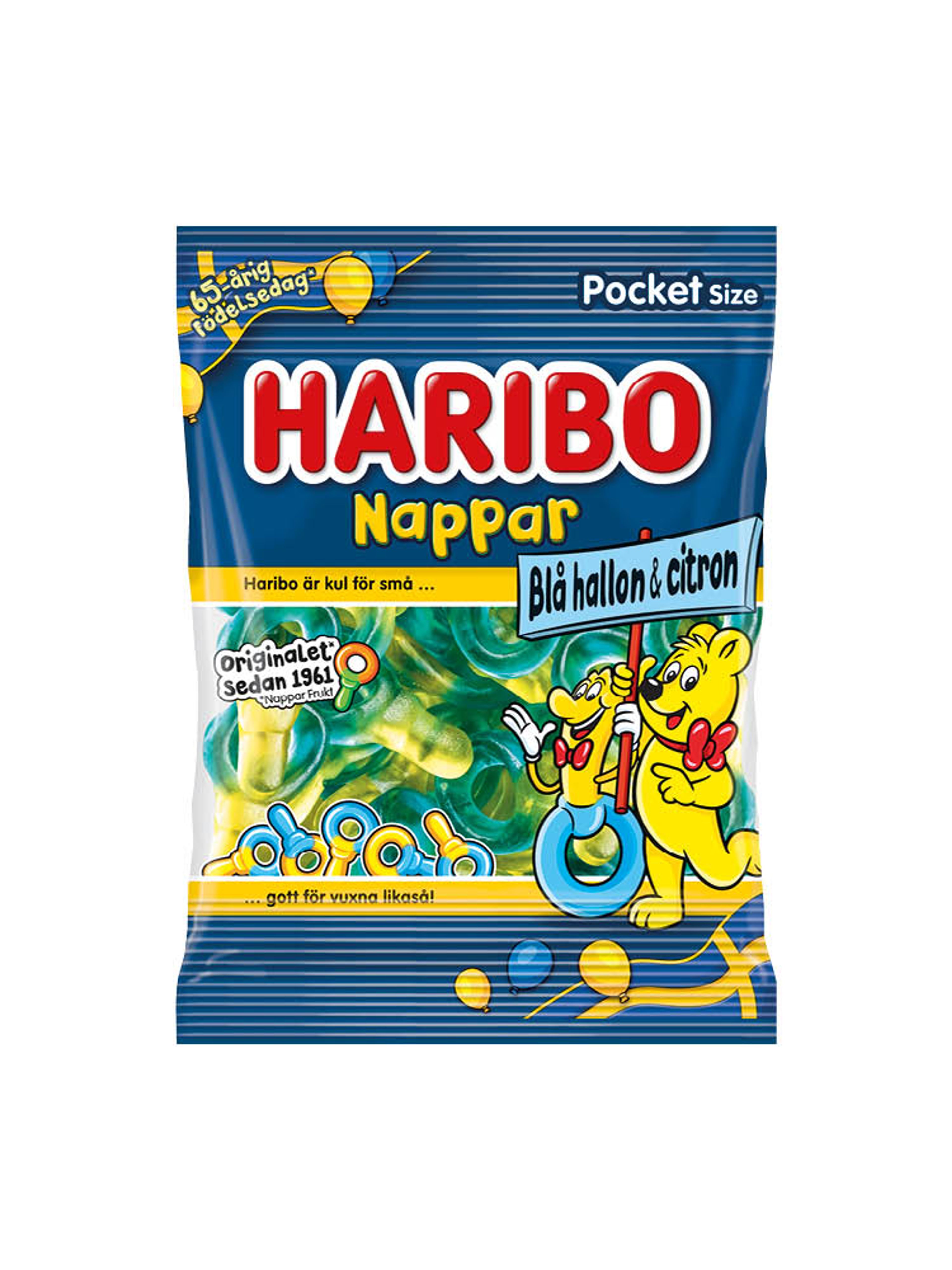 Produktbild som visar Nappar Blå Hallon & Citron från Haribo