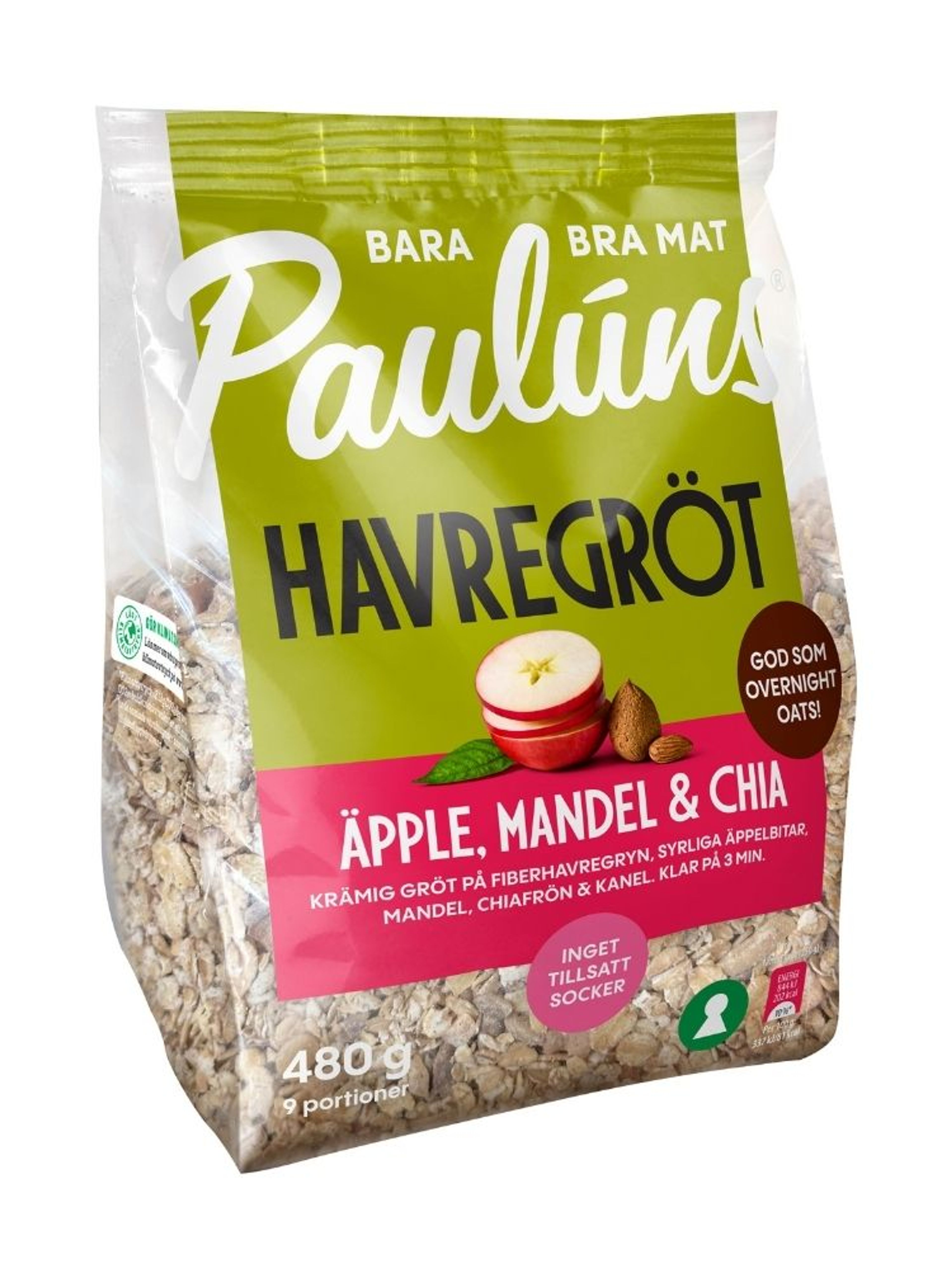 Produktbild som visar Havregröt Äpple, Mandel & Chia från Paulúns