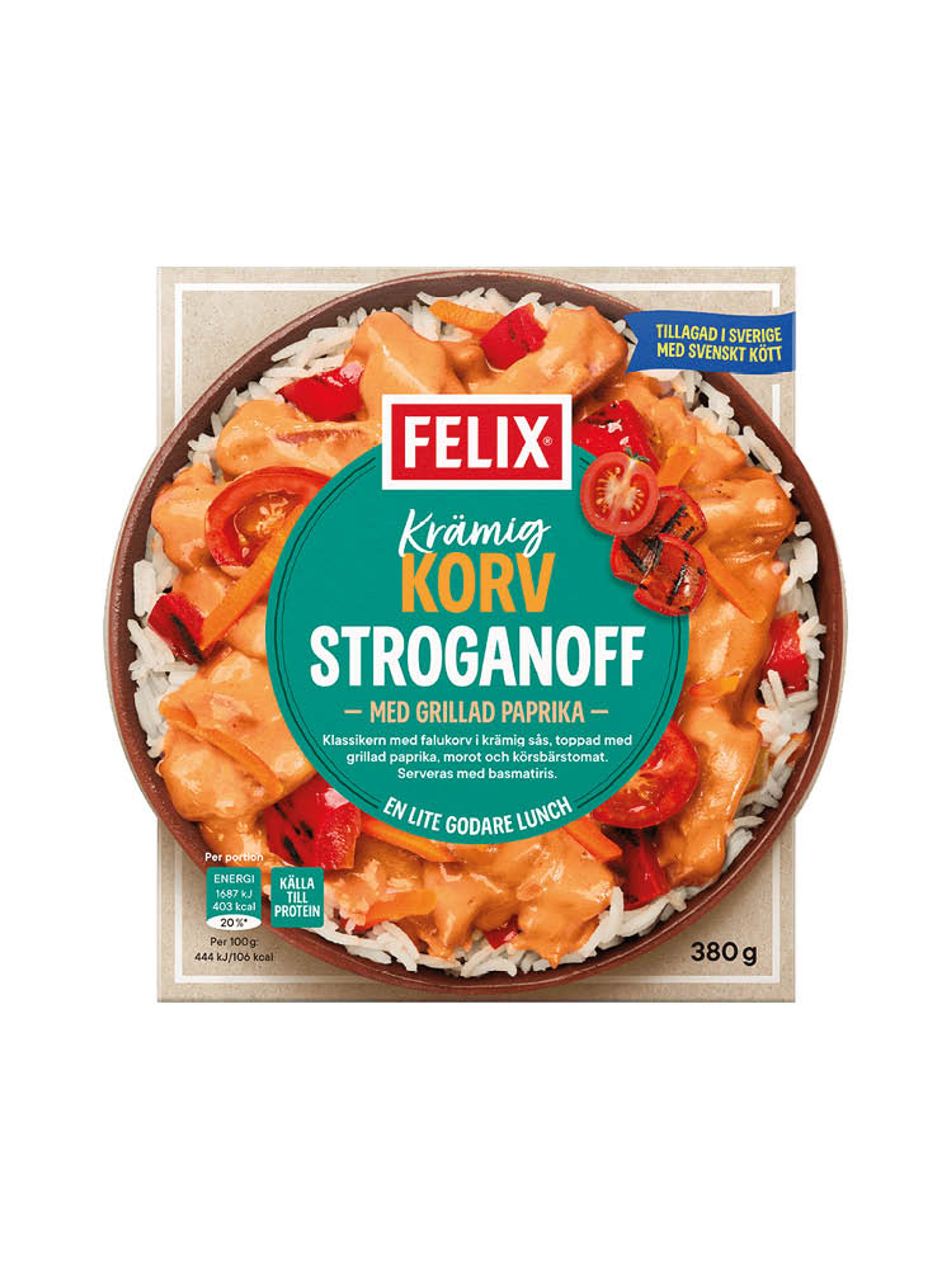Produktbild som visar Krämig Korvstroganoff med grillad paprika från Felix