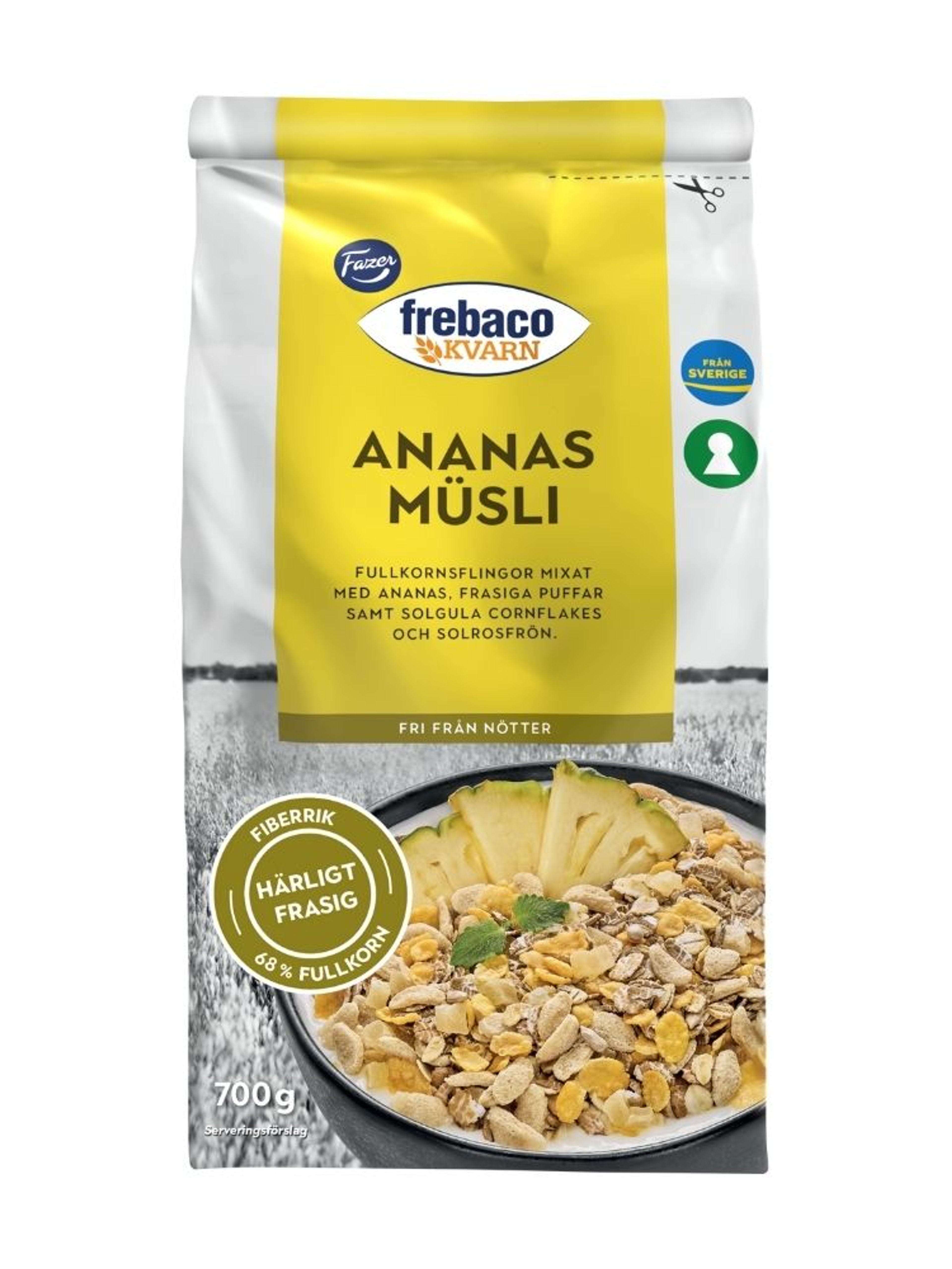 Produktbild som visar Ananas Müsli från Frebaco Kvarn