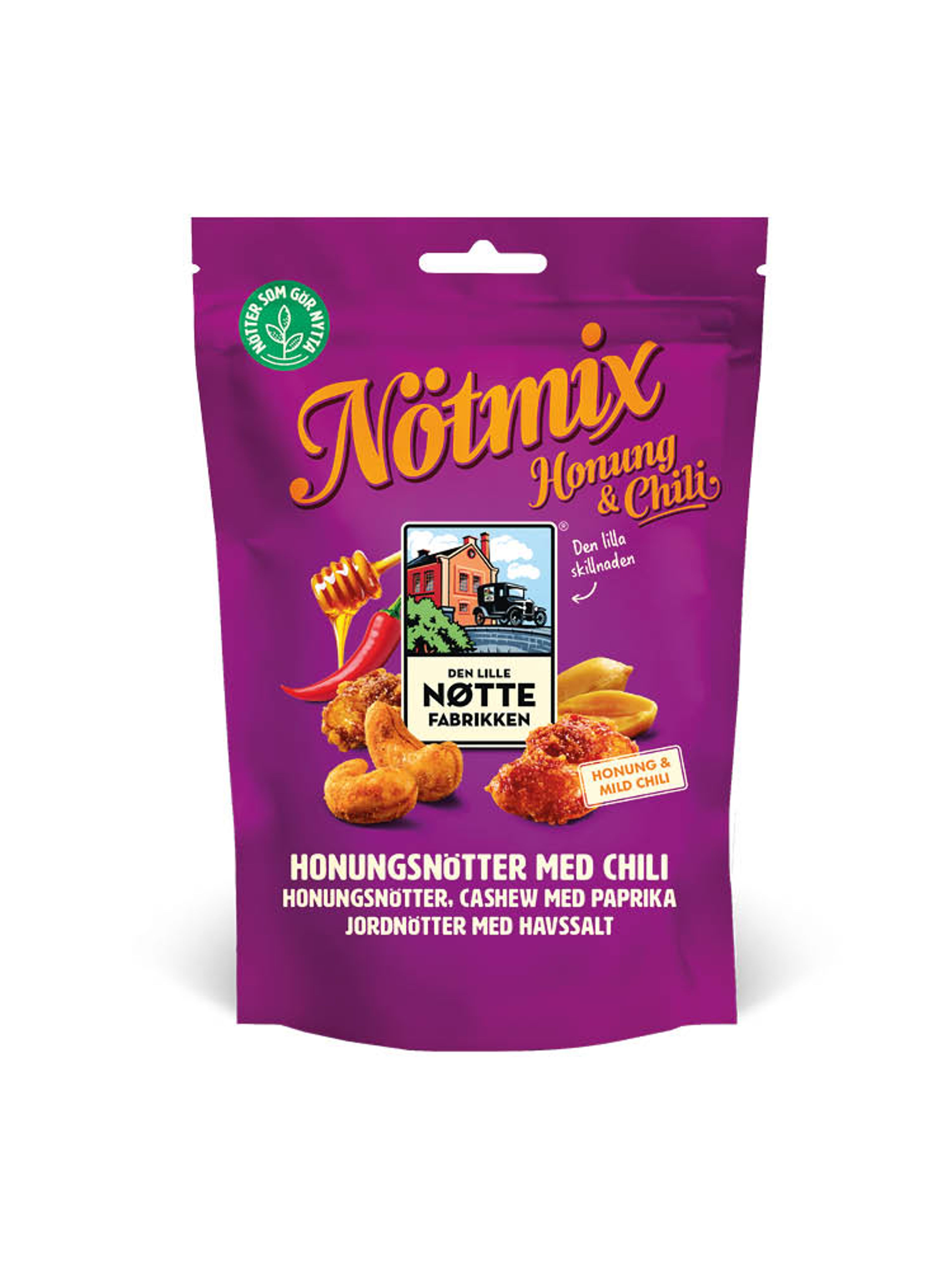 Produktbild som visar Nötmix Honung & Chili från Den Lille Nøttefabrikken