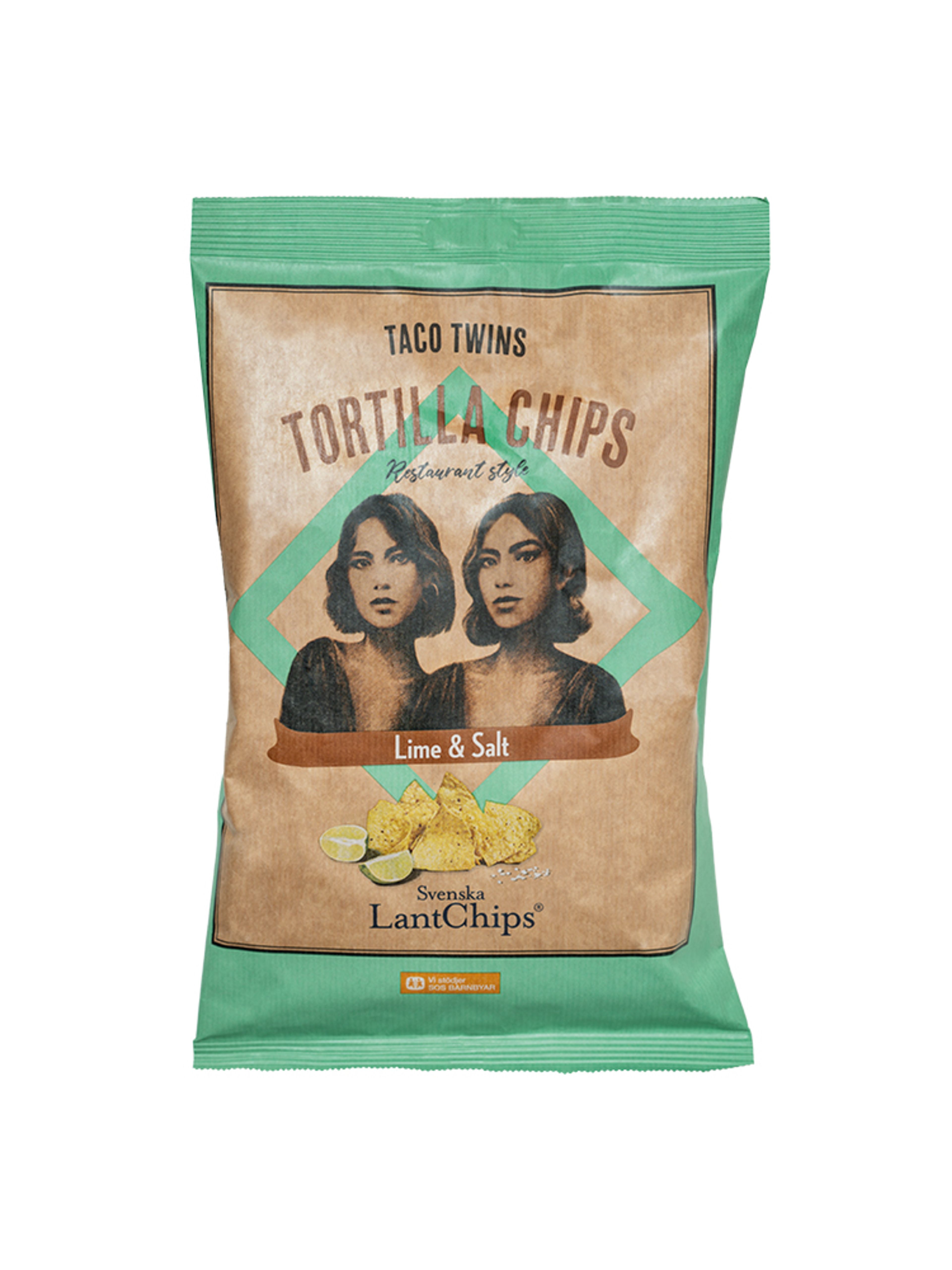Produktbild som visar Tortilla Chips Lime & Salt från Svenska Lantchips