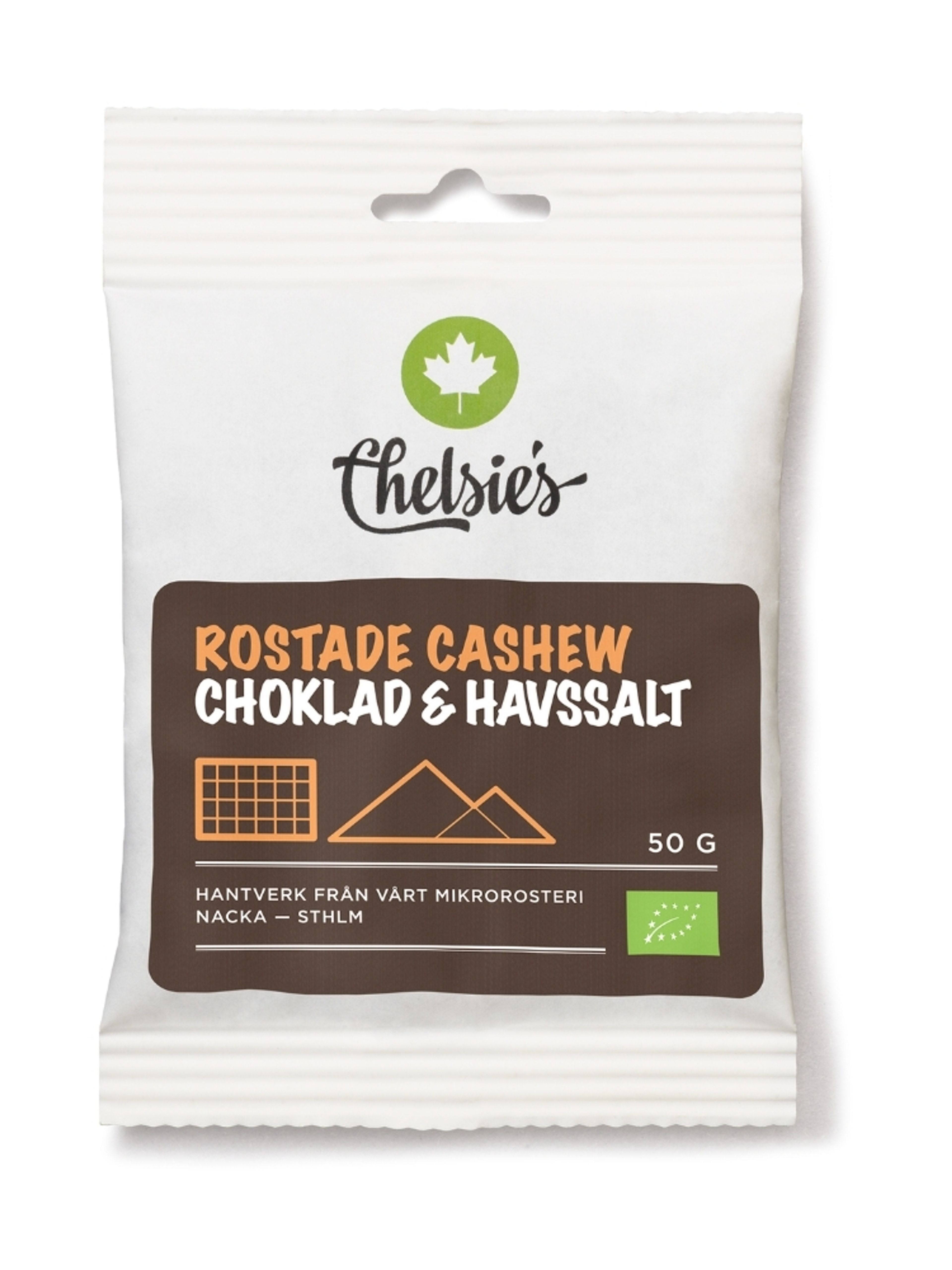 Produktbild som visar Rostade Cashew Choklad & Havssalt från Chelsie's