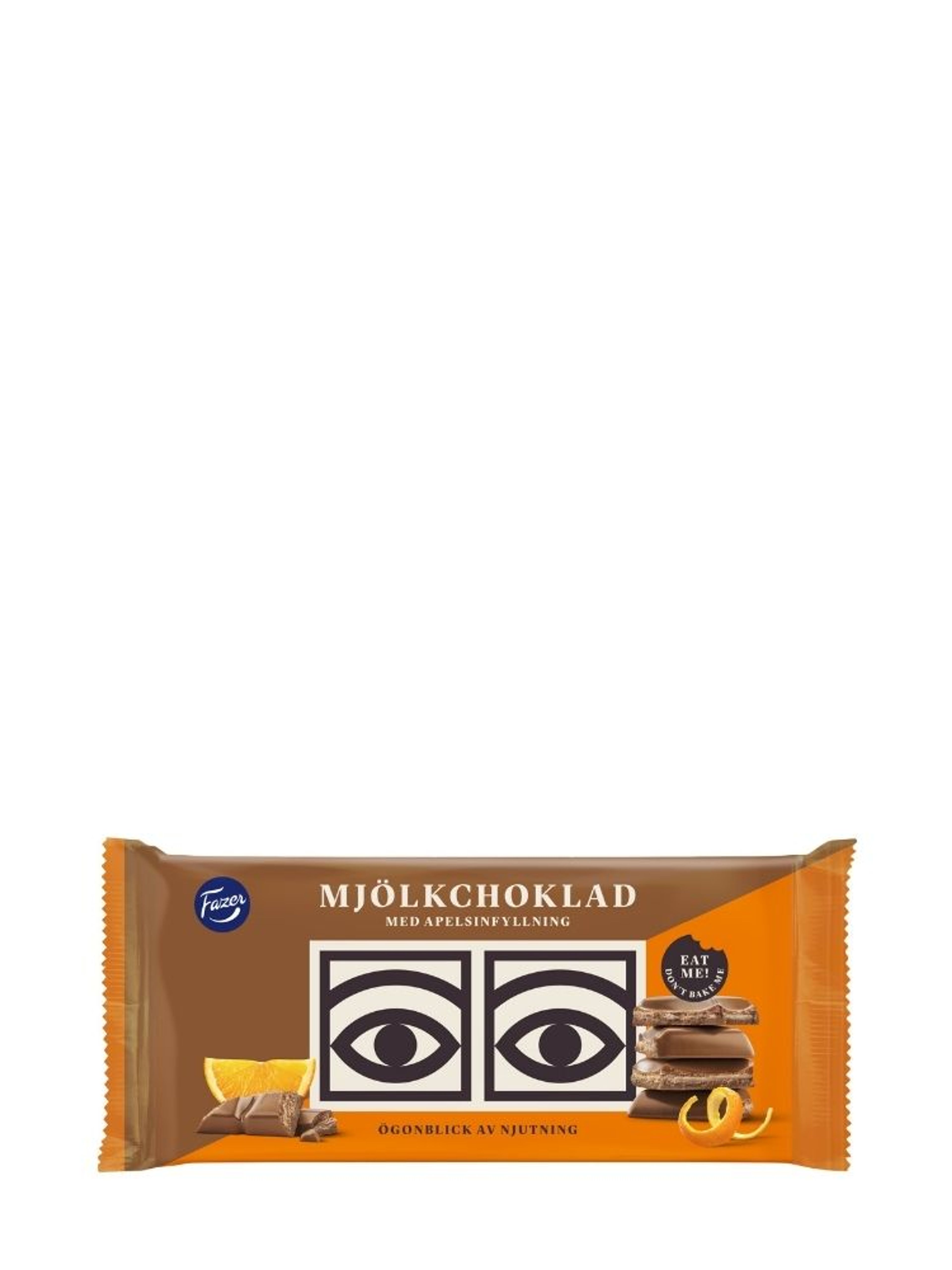 Produktbild som visar Ögon Mjölkchoklad Apelsinfyllning från Fazer
