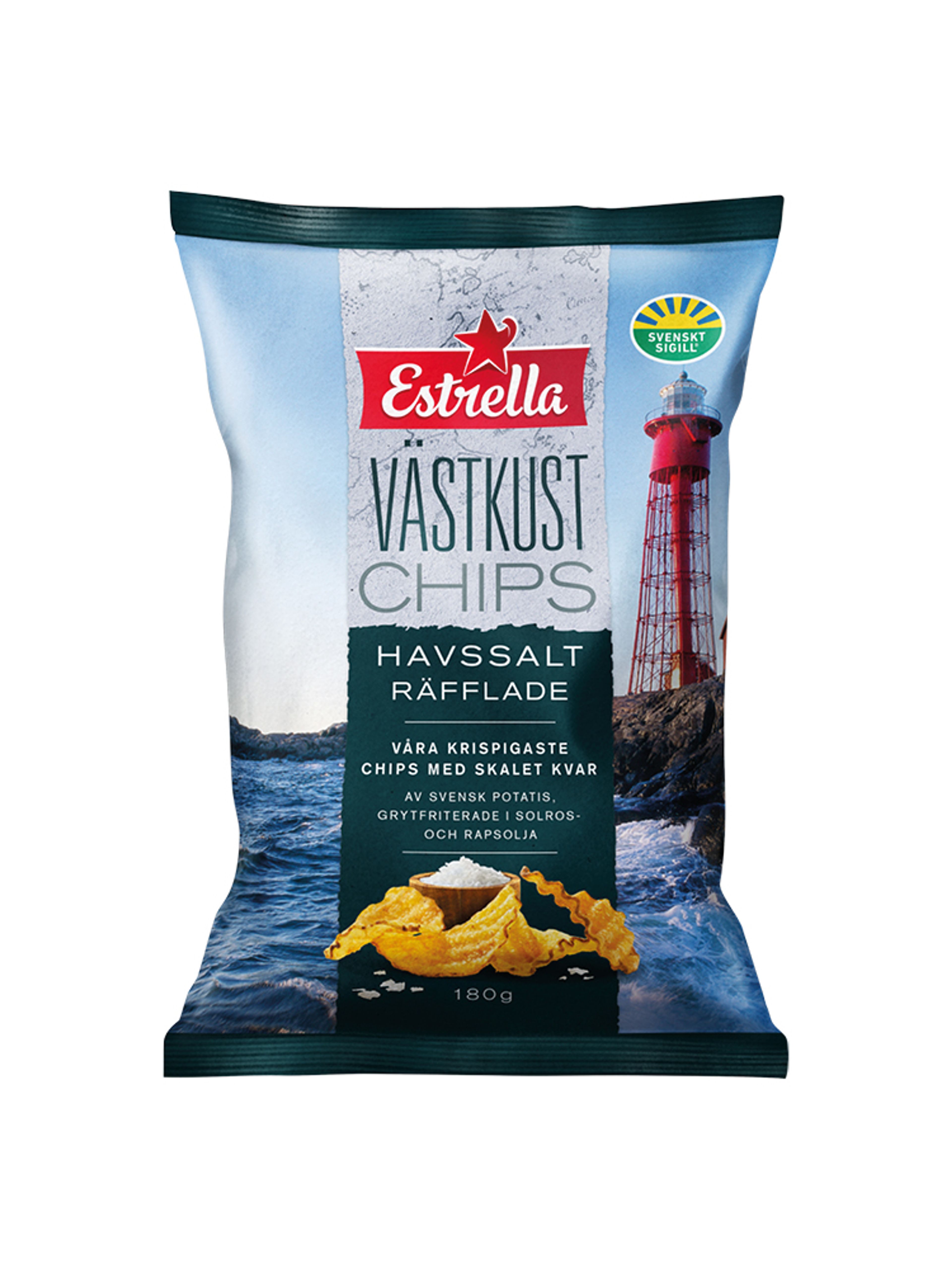 Produktbild som visar Västkustchips Havssalt Räfflade från Estrella
