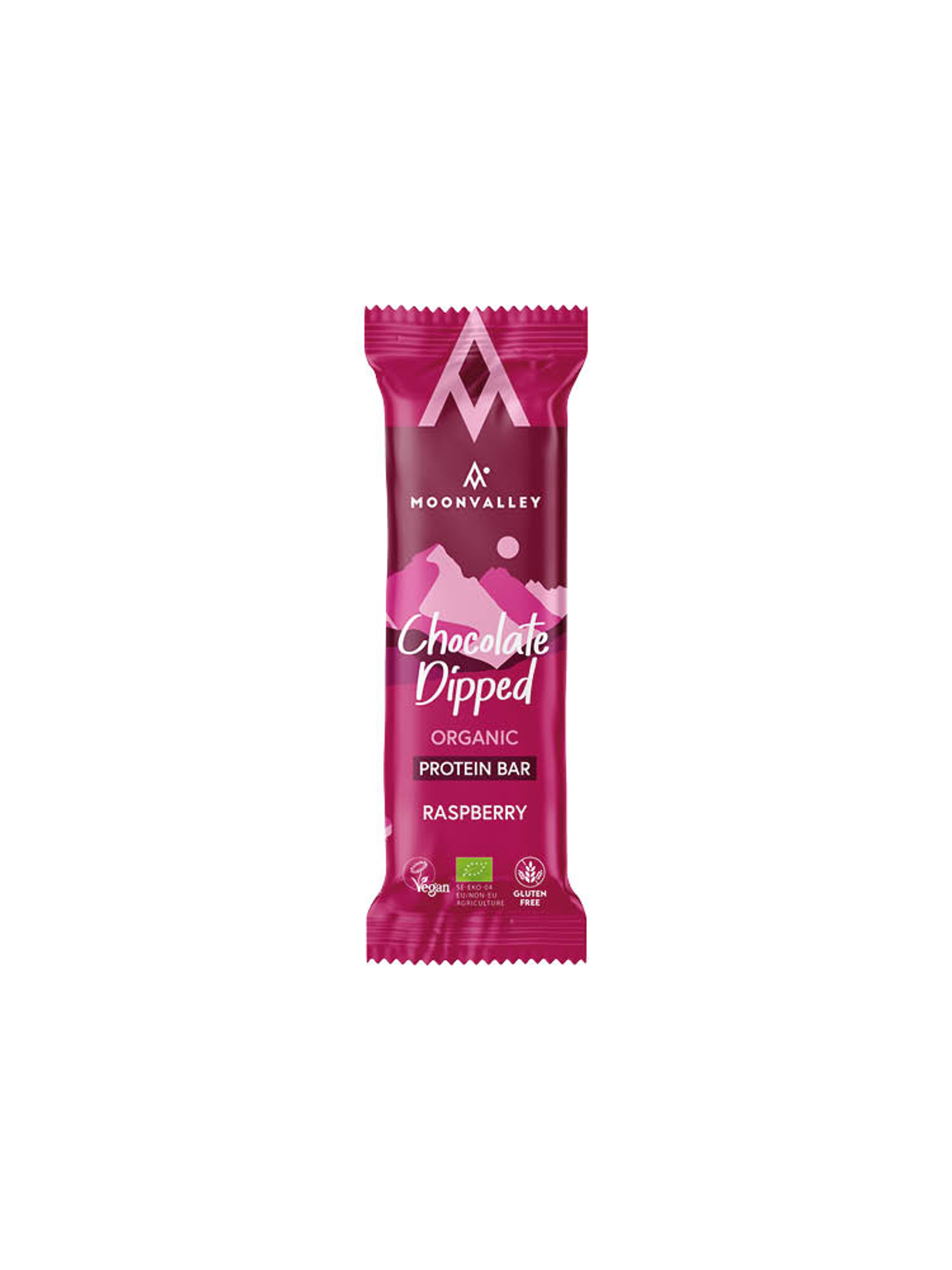 Produktbild som visar Organic Chocolate-Dipped Protein Bar Raspberry från Moonvalley