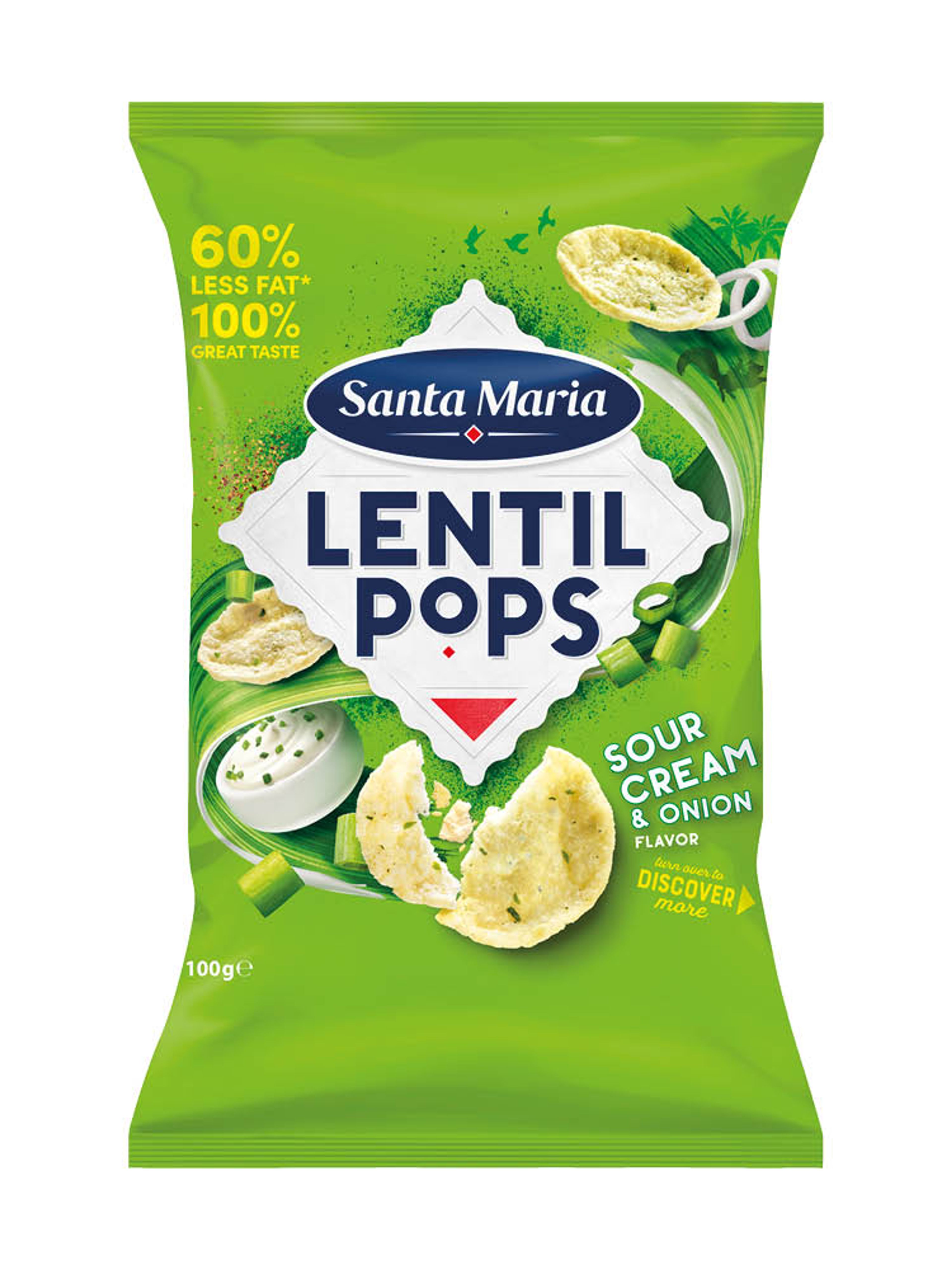 Produktbild som visar Lentil Pops Sour Cream & Onion från Santa Maria