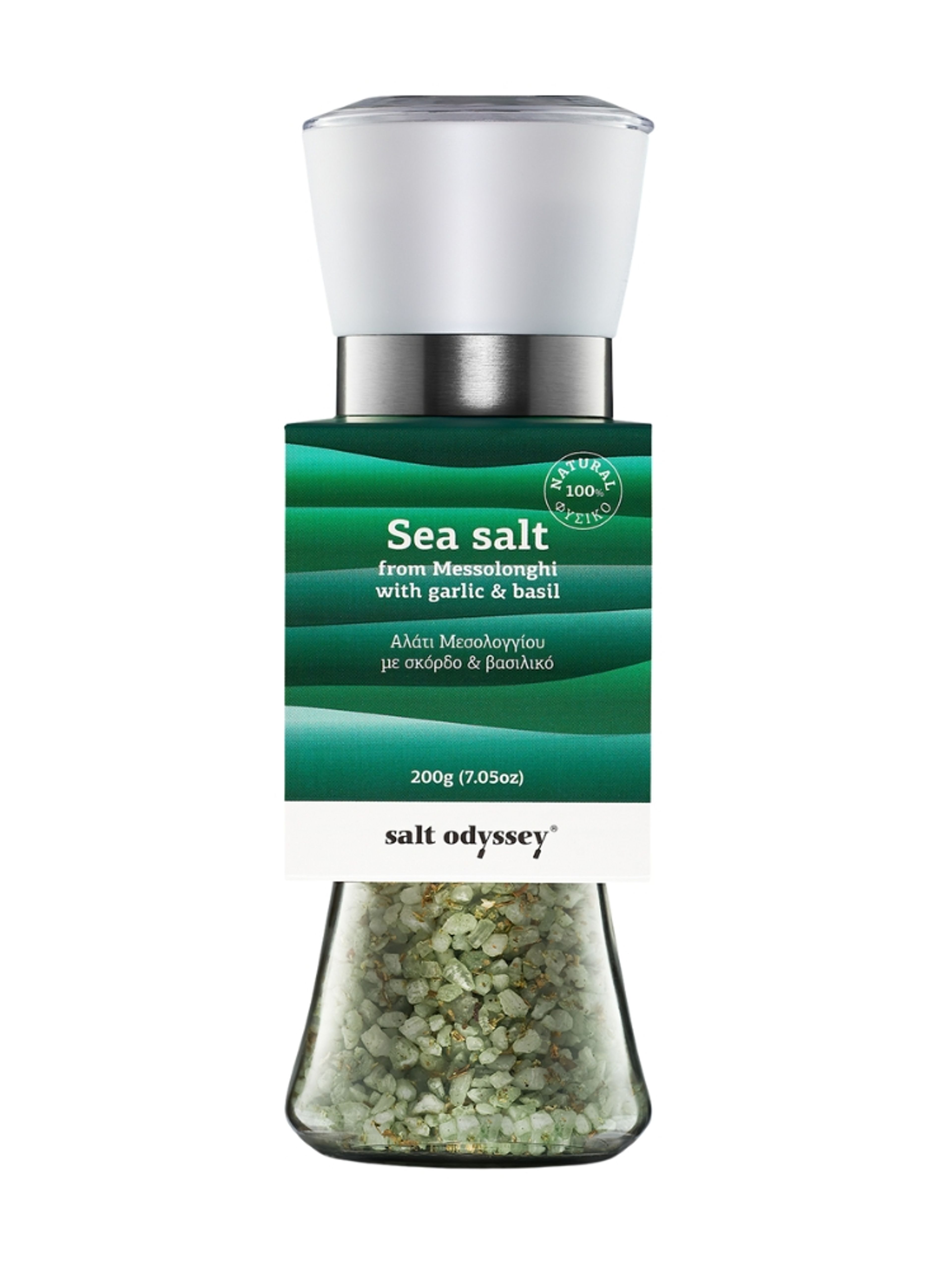 Produktbild som visar Havssalt Vitlök & Basilika från Salt Odyssey