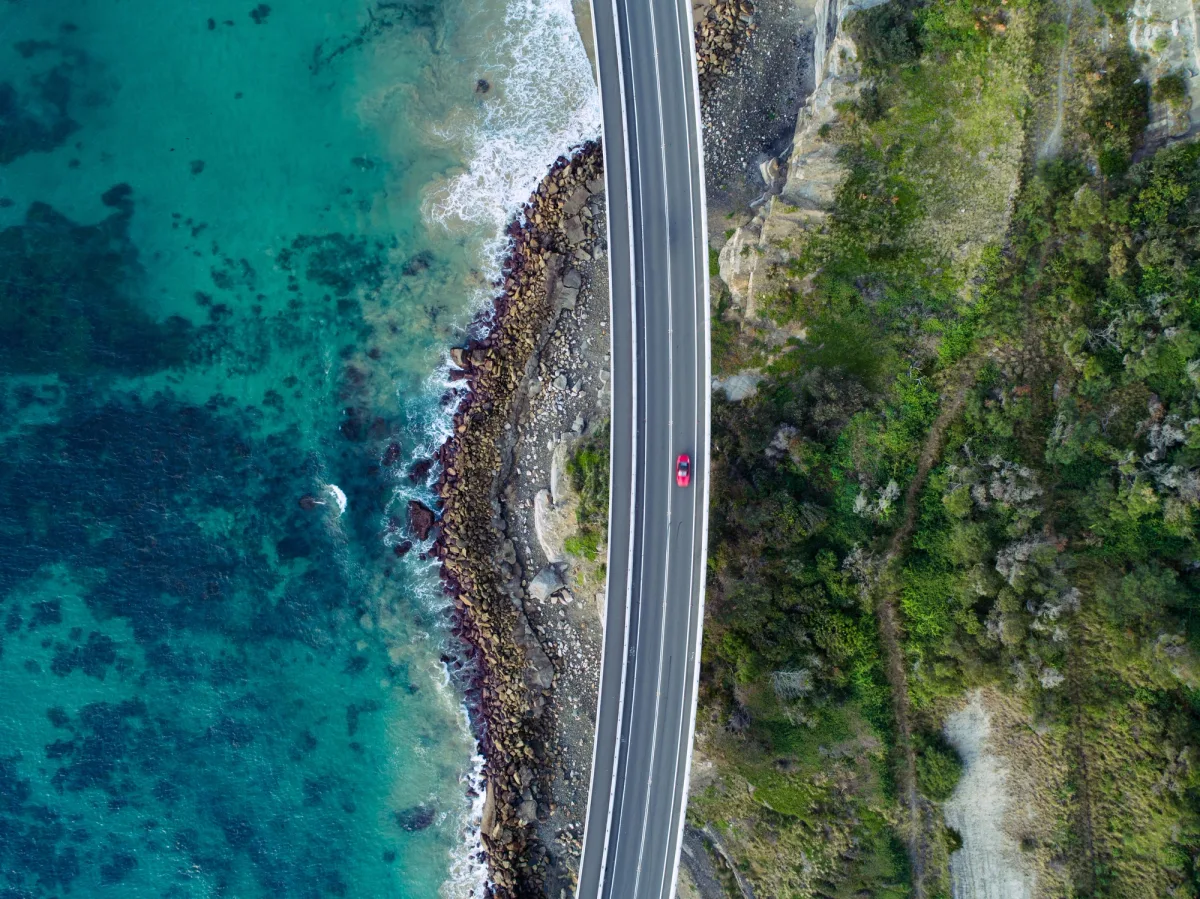 Overhead view of sea cliff bridge