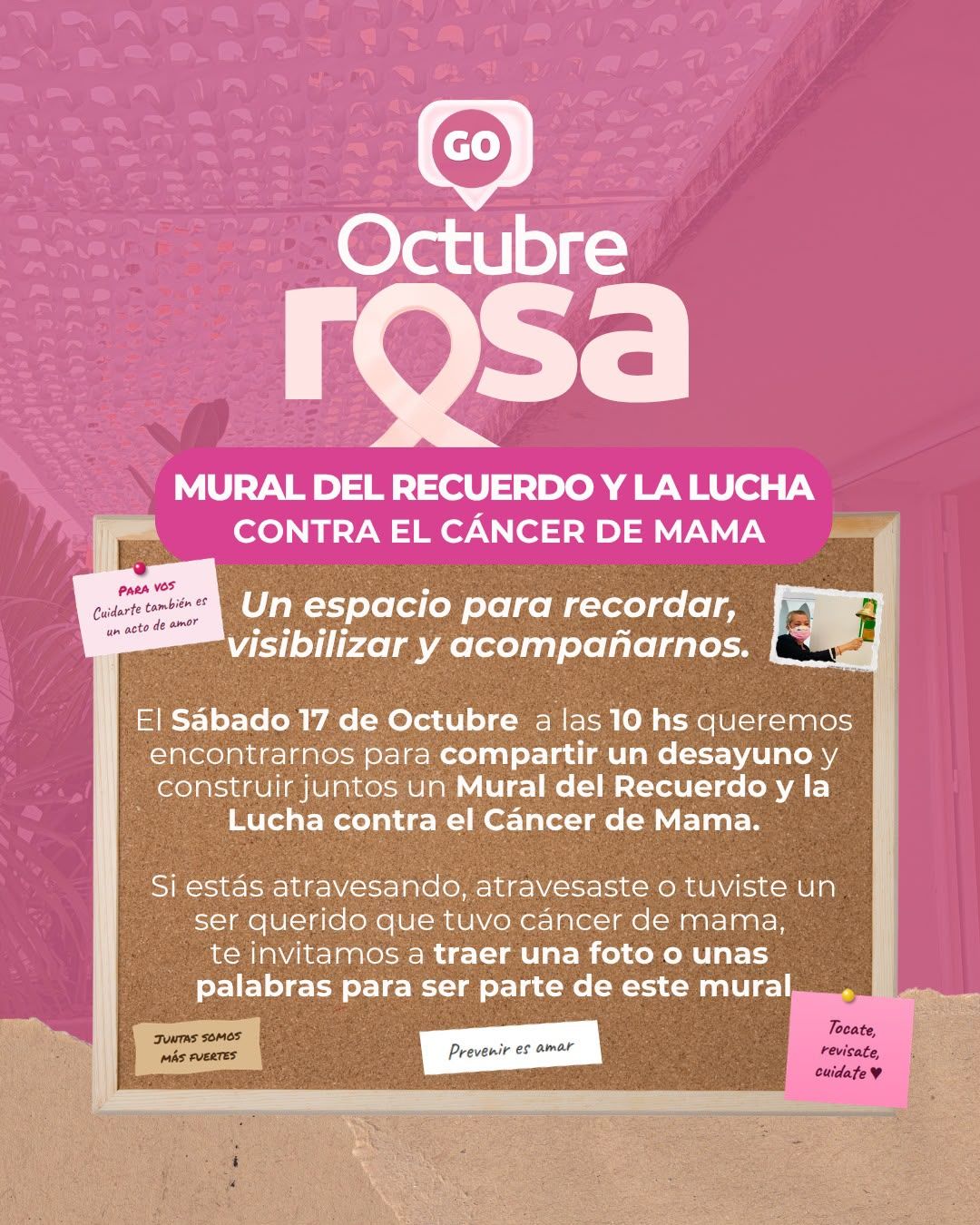 Octubre Rosa: GO invita a construir un Mural del Recuerdo y la Lucha contra el Cáncer de Mama