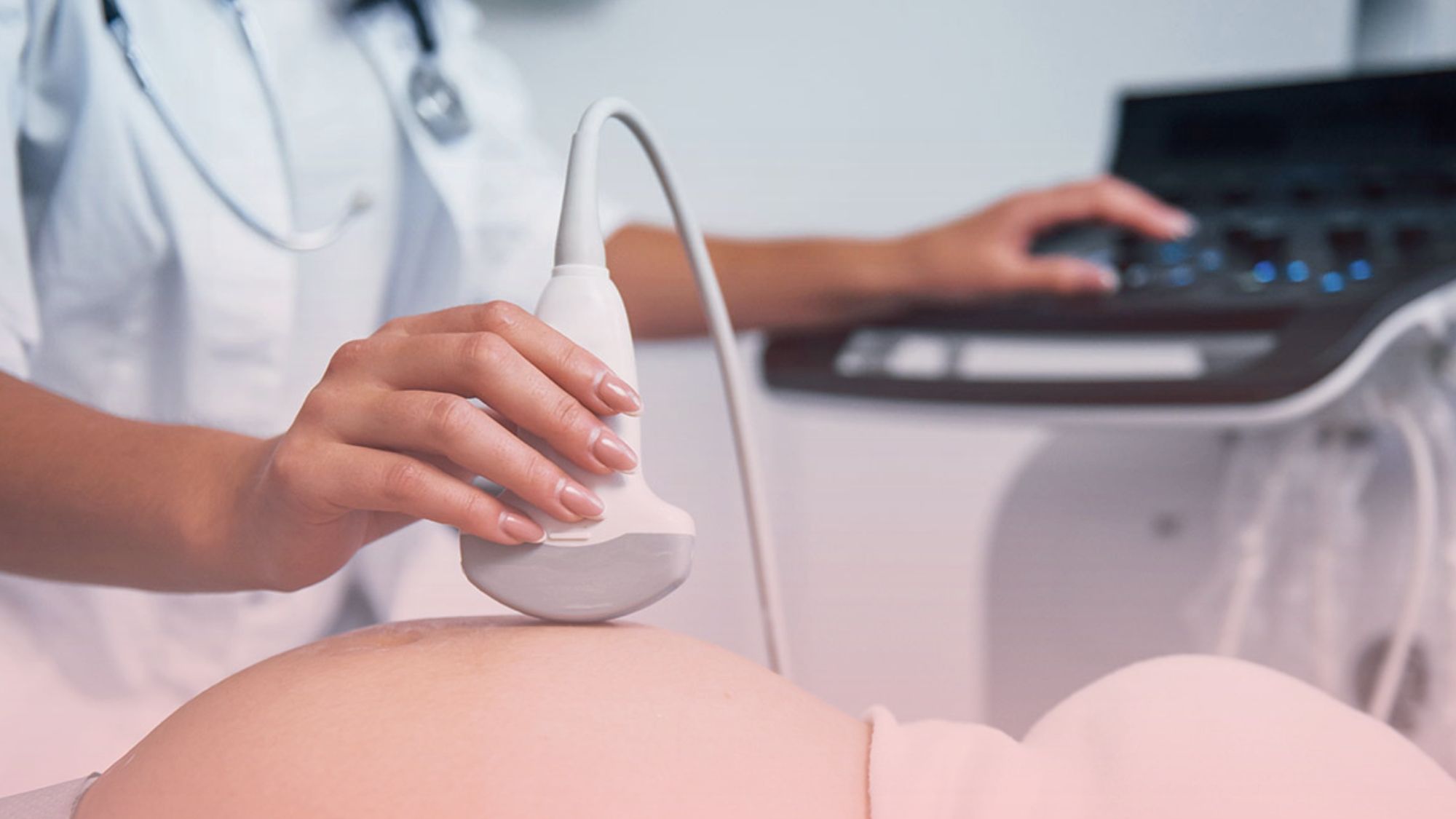 Profesional médico realizando una ecografía morfológica a una paciente embarazada. Nuestro centro es especialista en ecografías fetales y ecografía 5D.