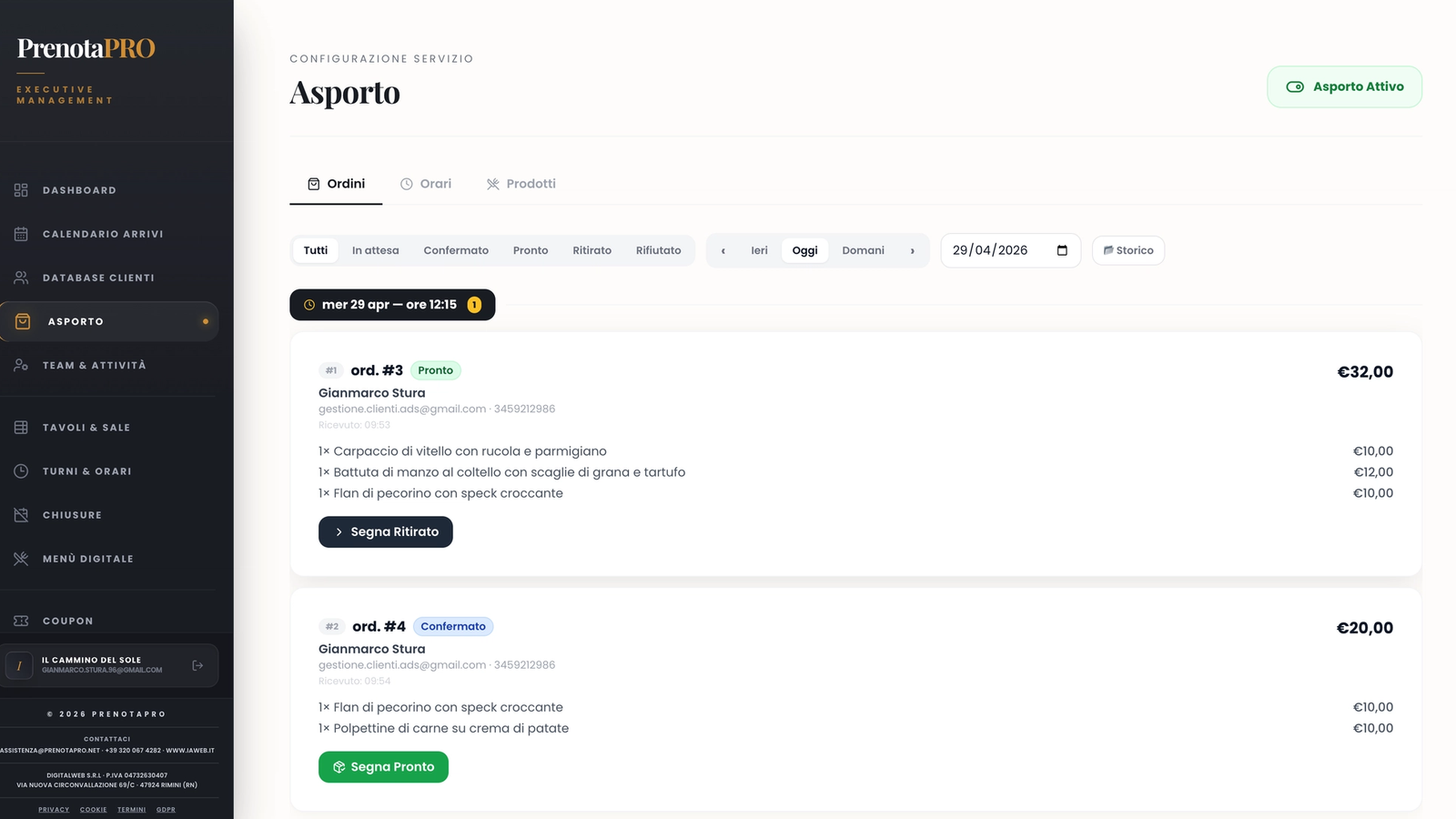 Asporto Prenotapro