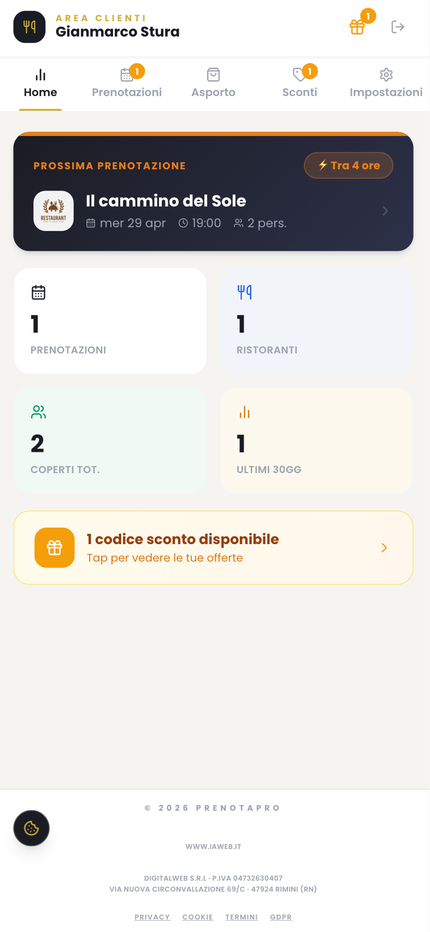 Area Cliente Prenotapro mobile