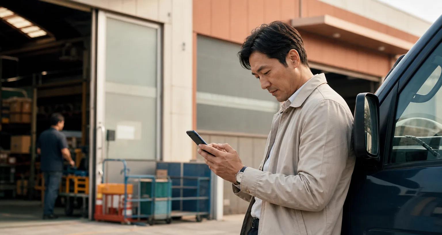 현장 방문 전 거래처 정보를 확인하는 B2B 영업 담당자