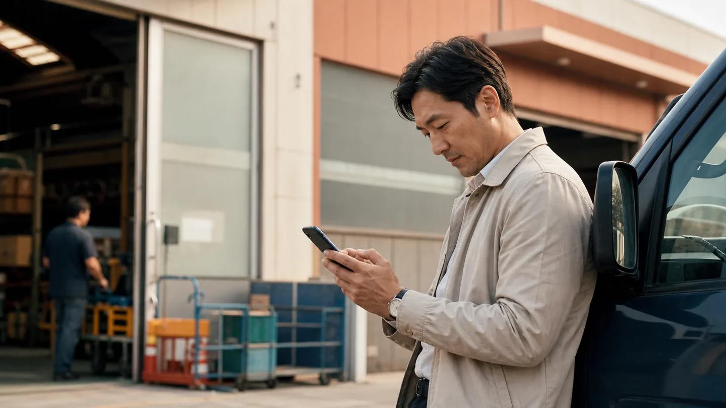 현장 방문 전 거래처 정보를 확인하는 B2B 영업 담당자