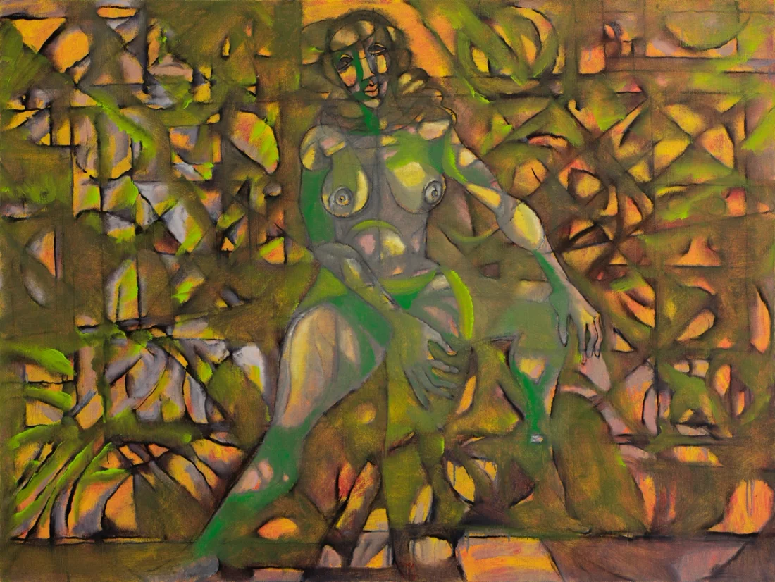 “Woman Against a Carpet”, 2019, Oil by Viktor Chumachenko