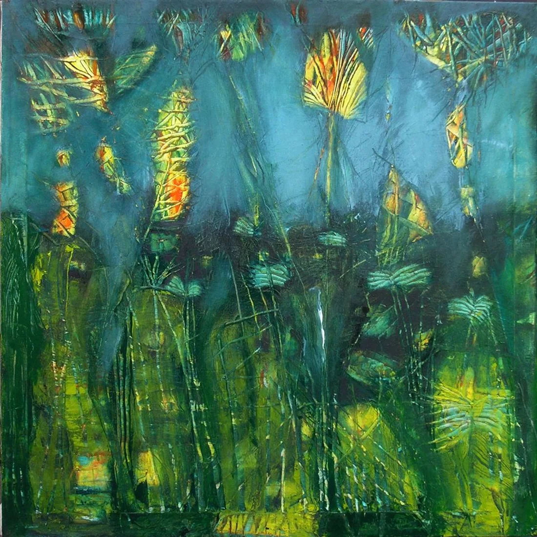“Cats in the Grass, Birds in the Sky”, 2005, Oil by Viktor Chumachenko