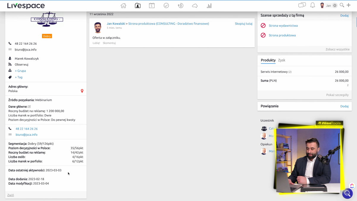System CRM LiveSpace daje szereg możliwości edycji bazy danych potencjalnych klientów