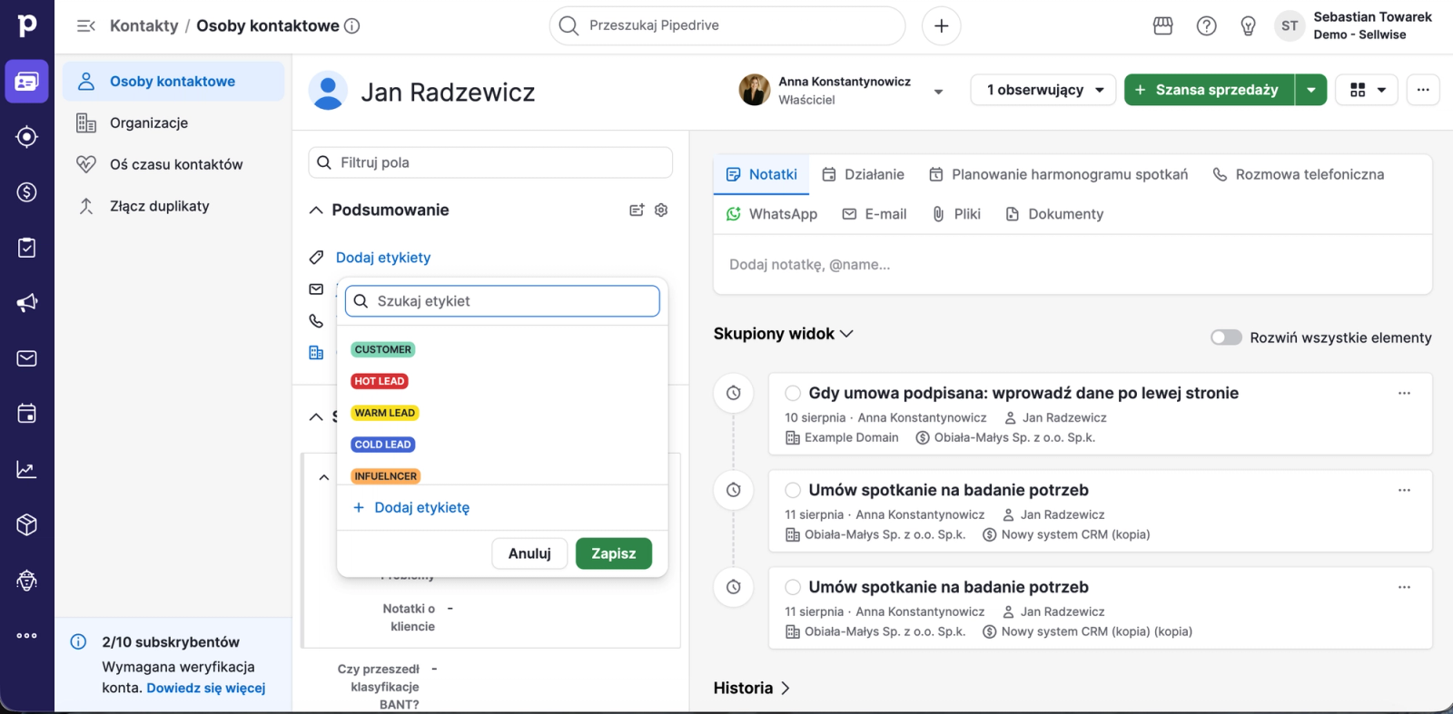Pipedrive CRM od środka - segmentacja klientów