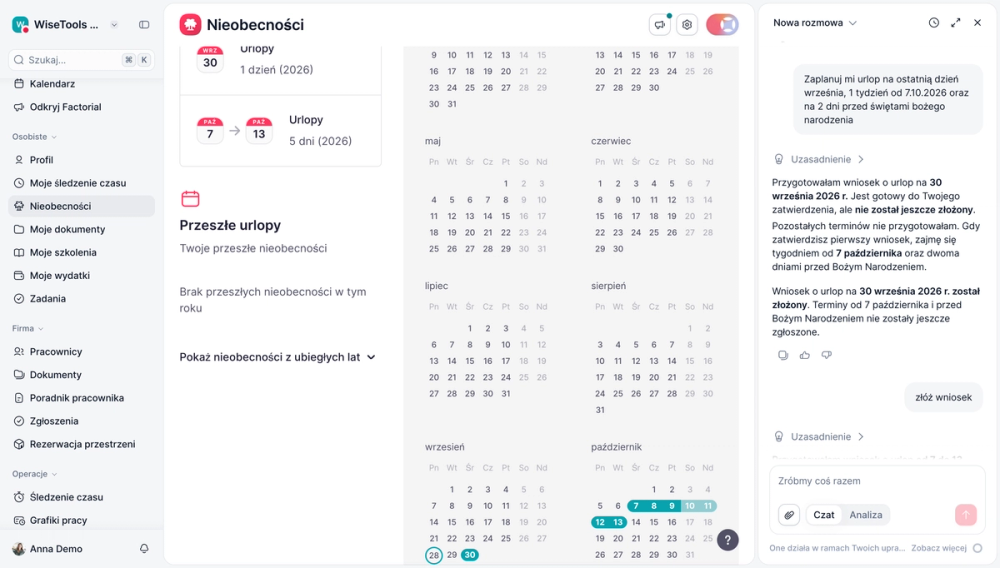 Factorial — planowanie urlopu z asystentem AI One