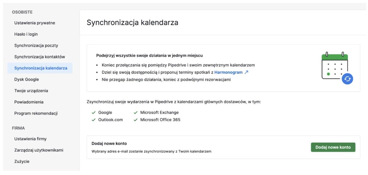 Synchronizacja kalendarza w Pipedrive