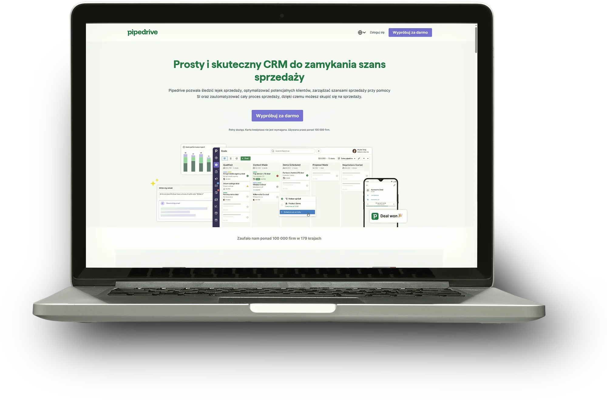 Pipedrive CRM na ekranie laptopa