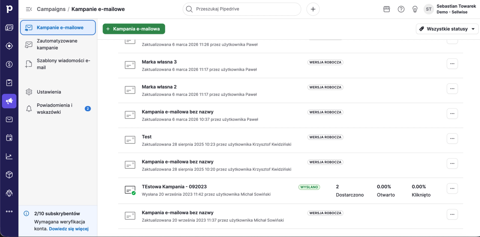Pipedrive CRM od środka - kampanie e-mailowe