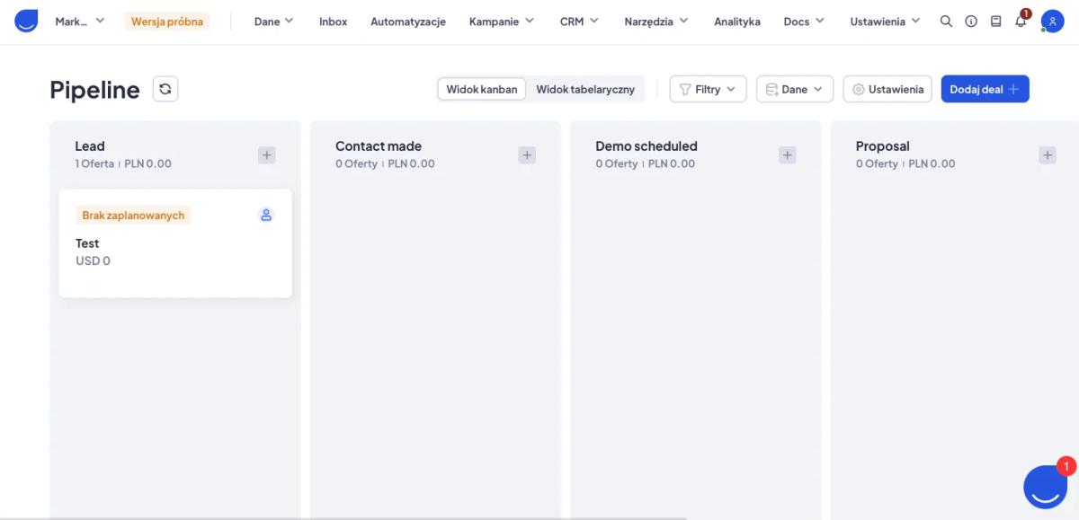 Widok z modułu CRM