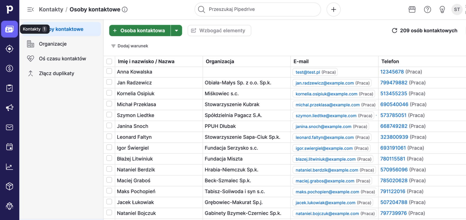 Pipedrive CRM od środka - baza klientów