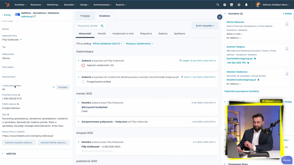 Program CRM HubSpot - widoki tabeli daję wiele możliwości zarządzania relacjami z klientami