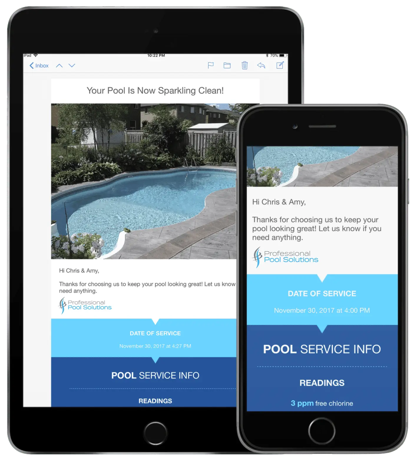 pool service report on phone and tablet