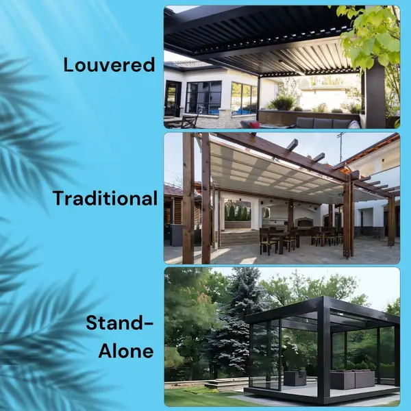 Three examples of what different pergolas can look like.