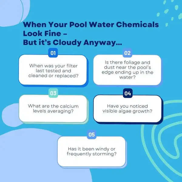 What to do when the pool water is cloudy despite chemicals that seem fine.