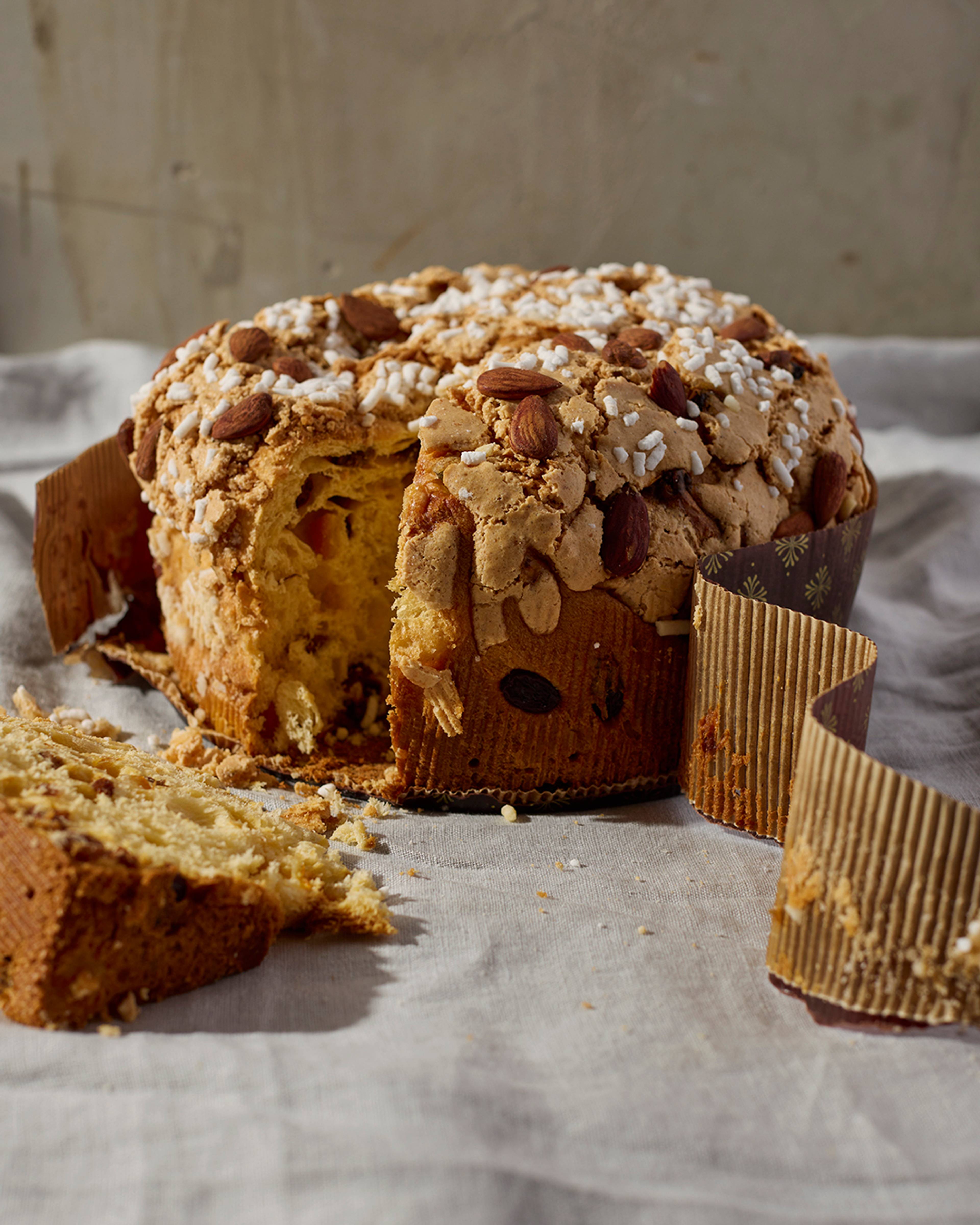 panettone with a slice cut out