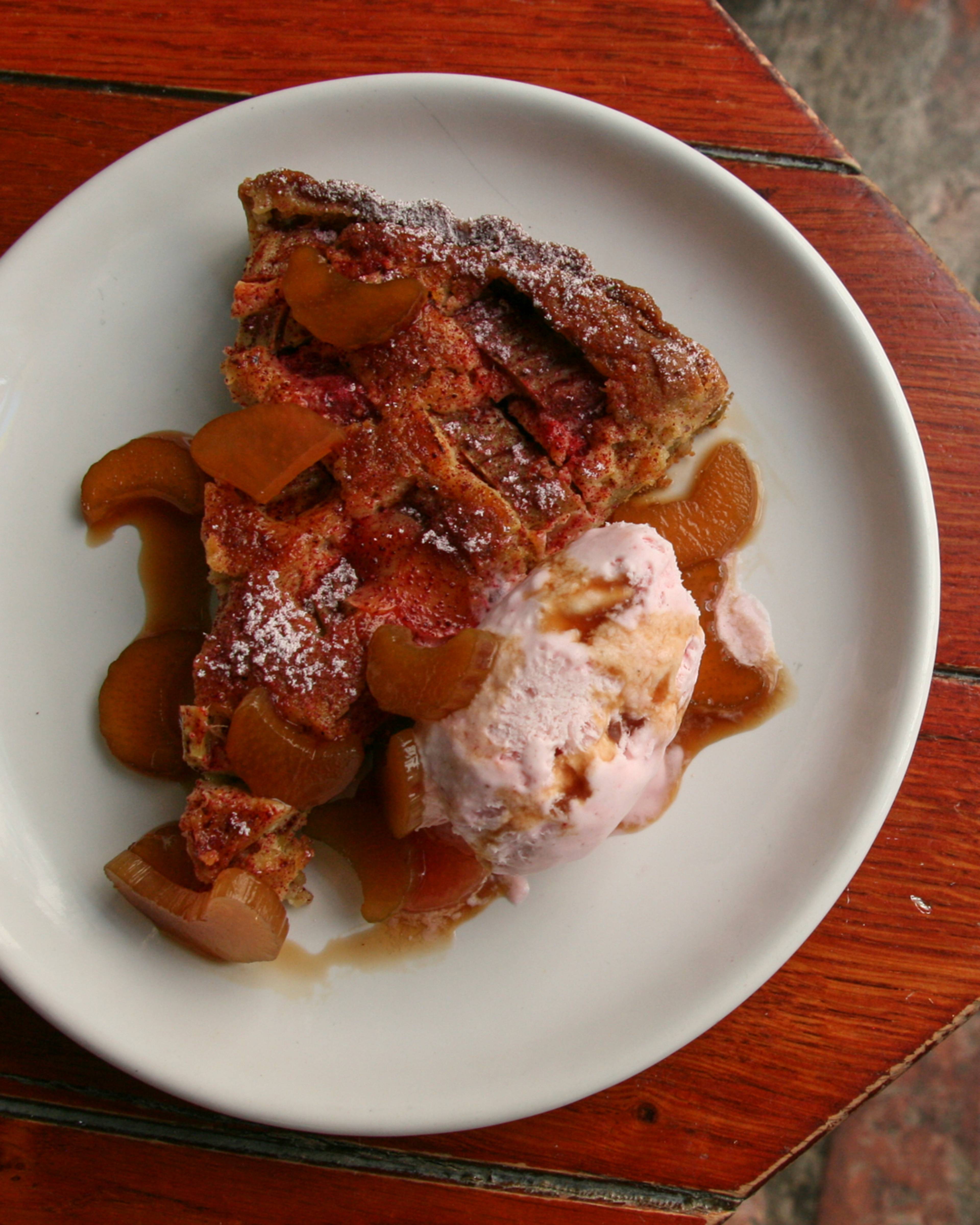 rhubarb tart with ginger jam served with semifreddo