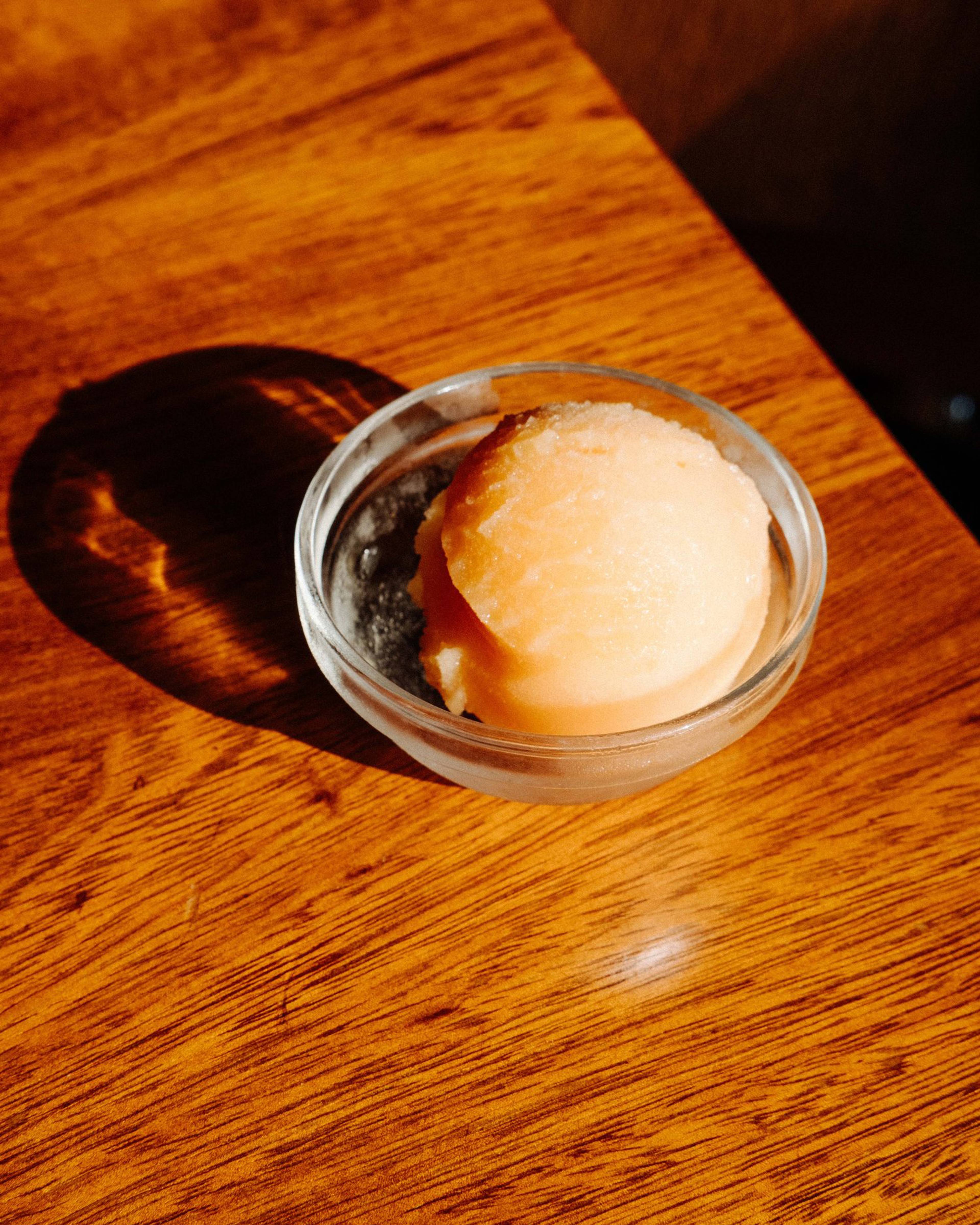 Scoop of melon and prosecco sorbet