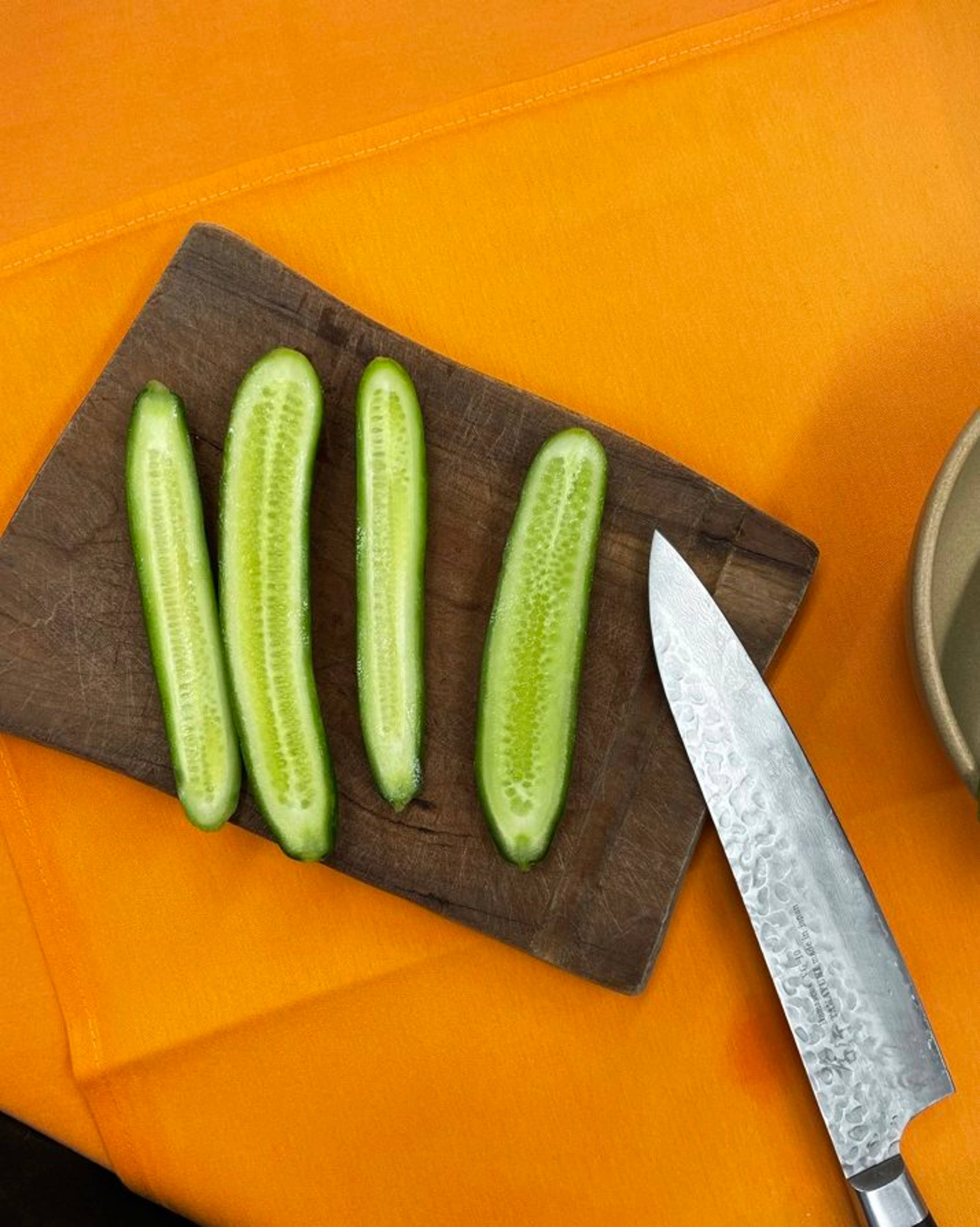 japanese cucumbers sliced in half