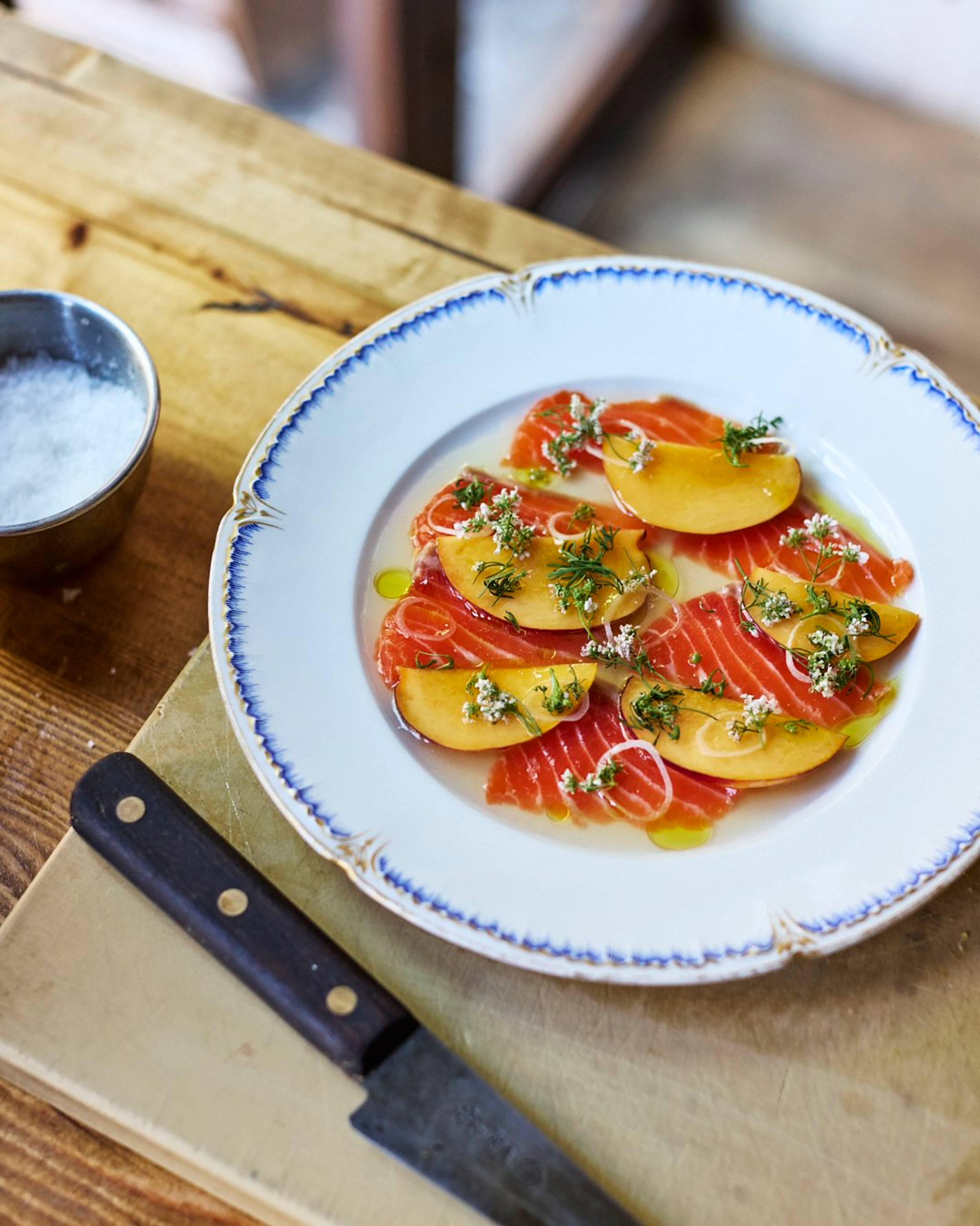 Plated Trout and Nectarine Crudo