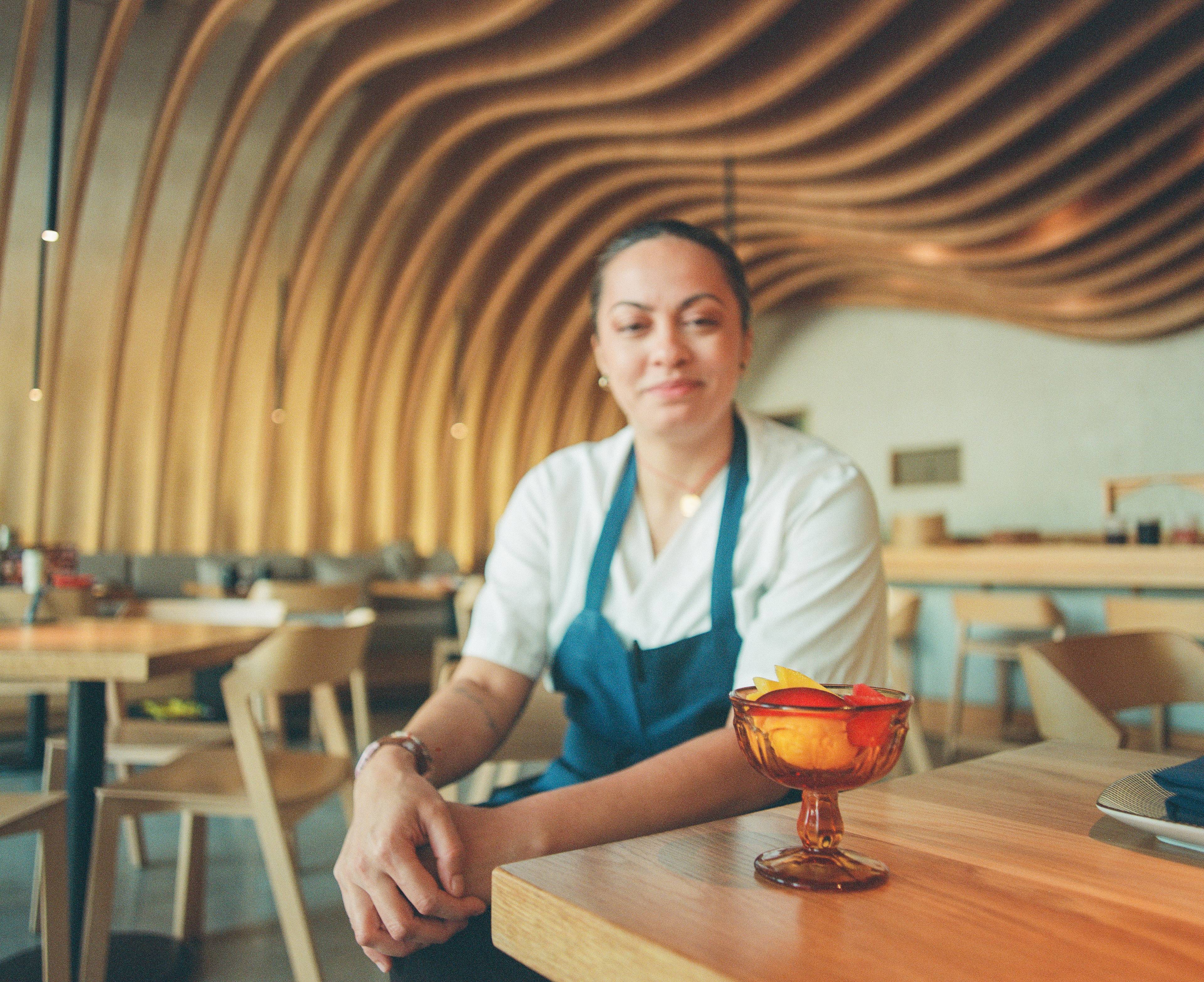 Photo of chef with dessert