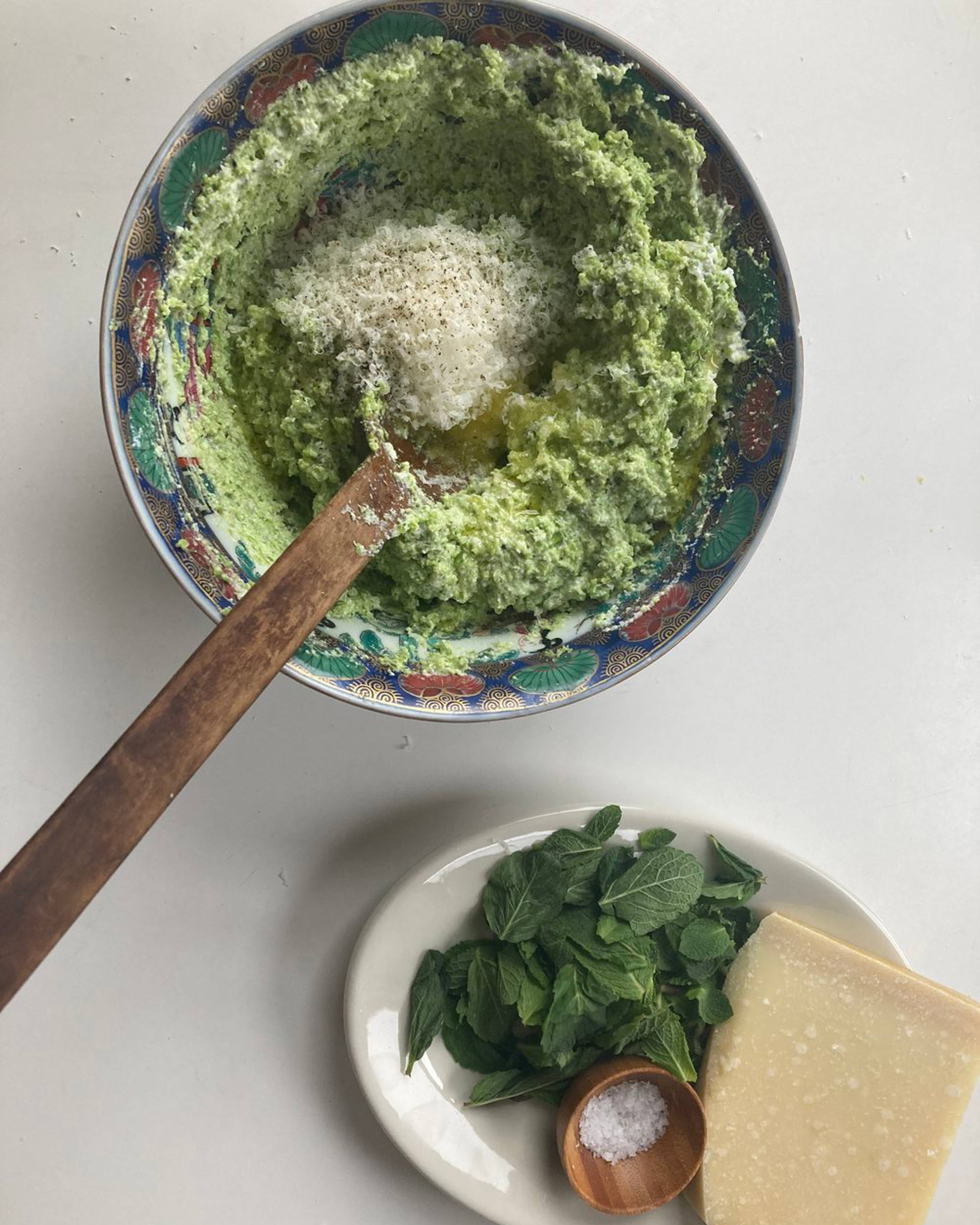 Mixing in parmesan to the filling