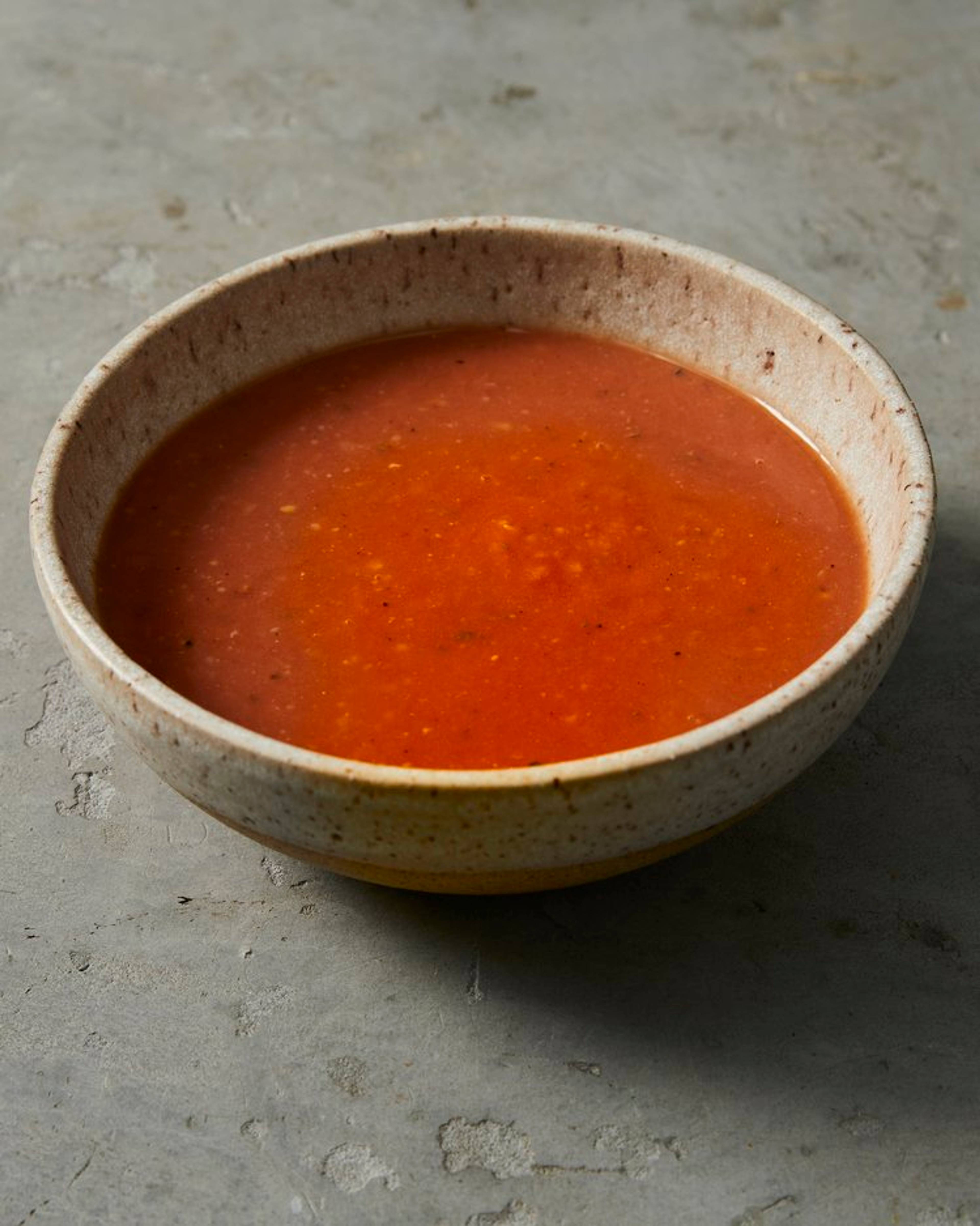 Winter tomato soup in a bowl