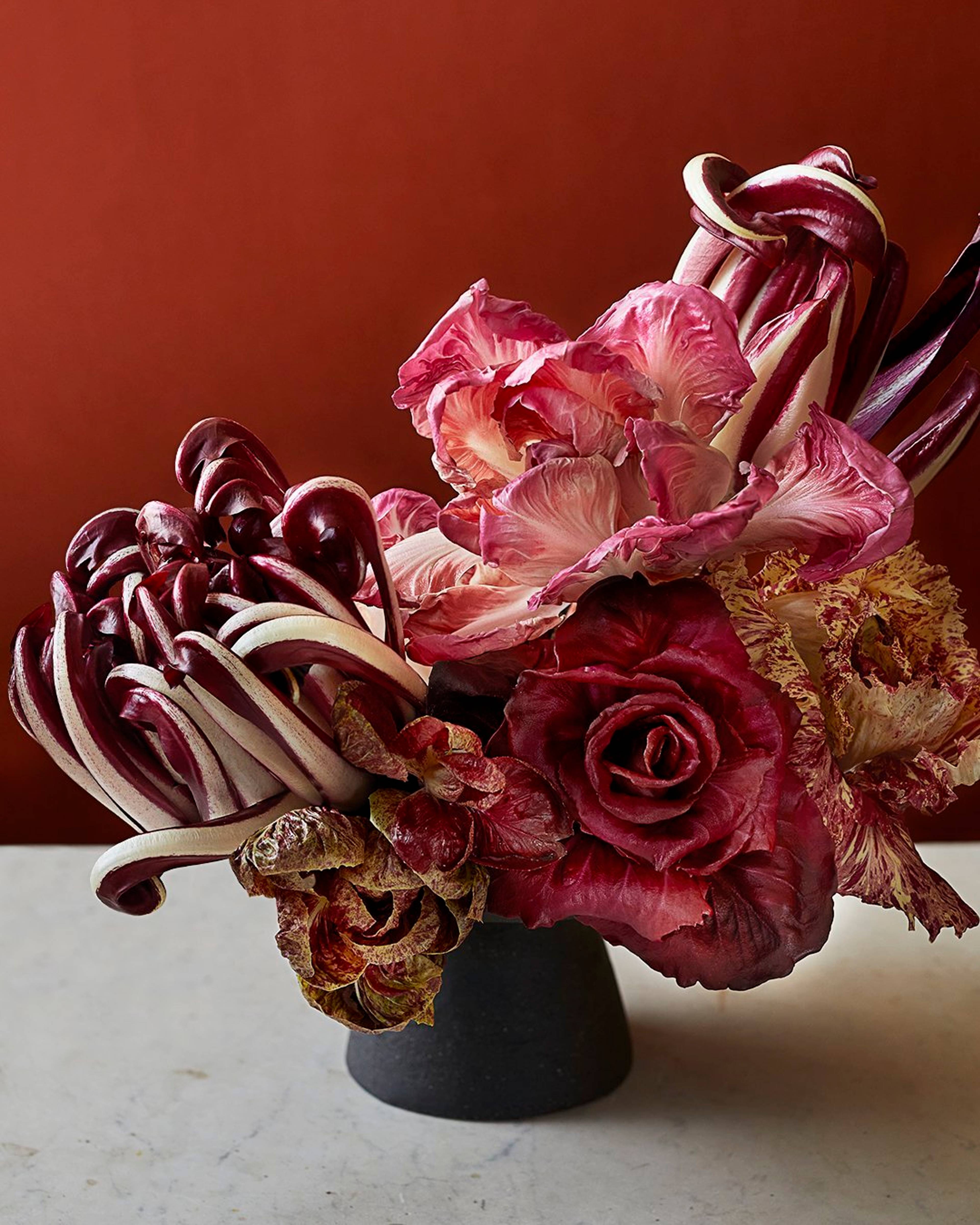Radicchio bouquet arrangement in a vase