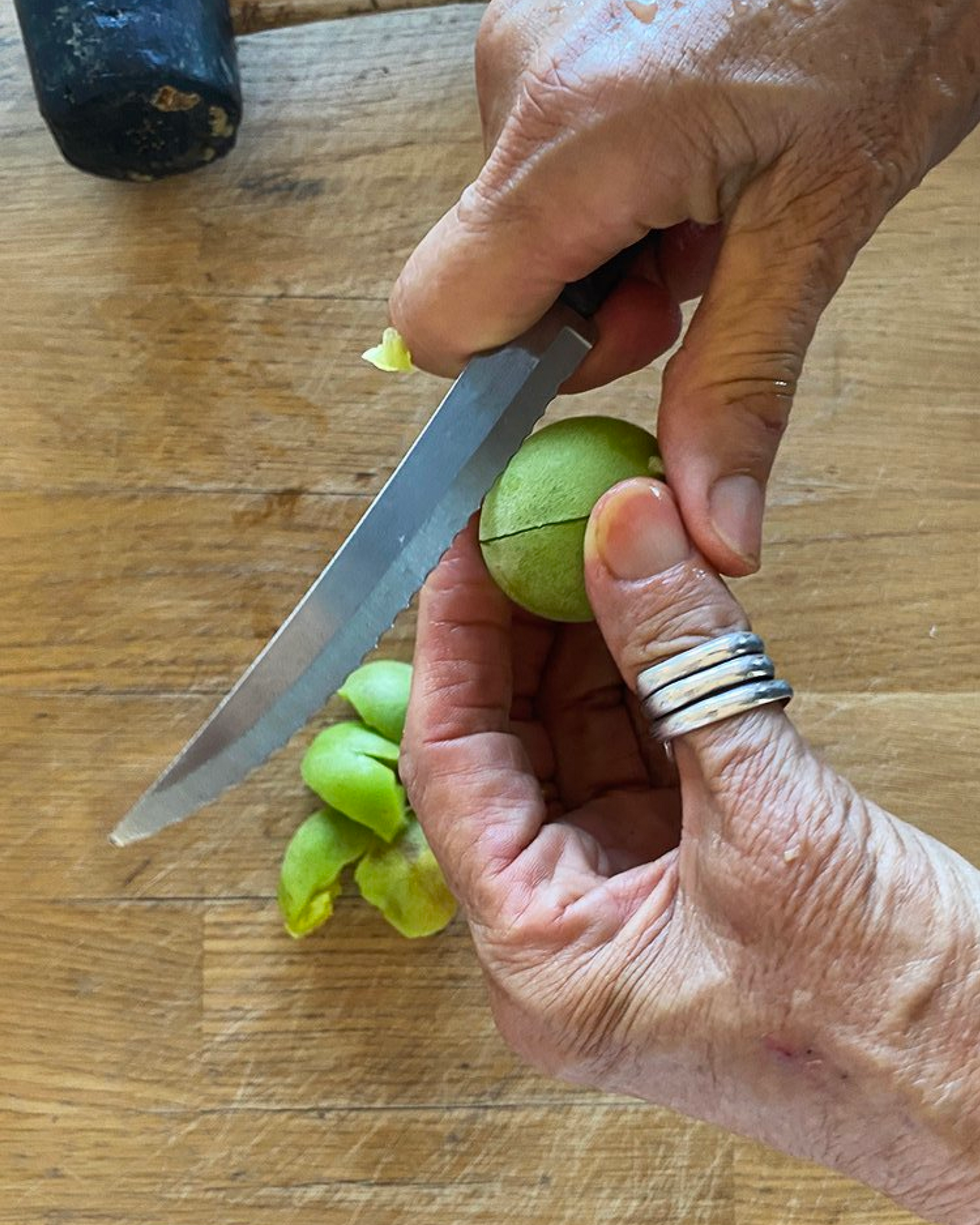 slicing plums