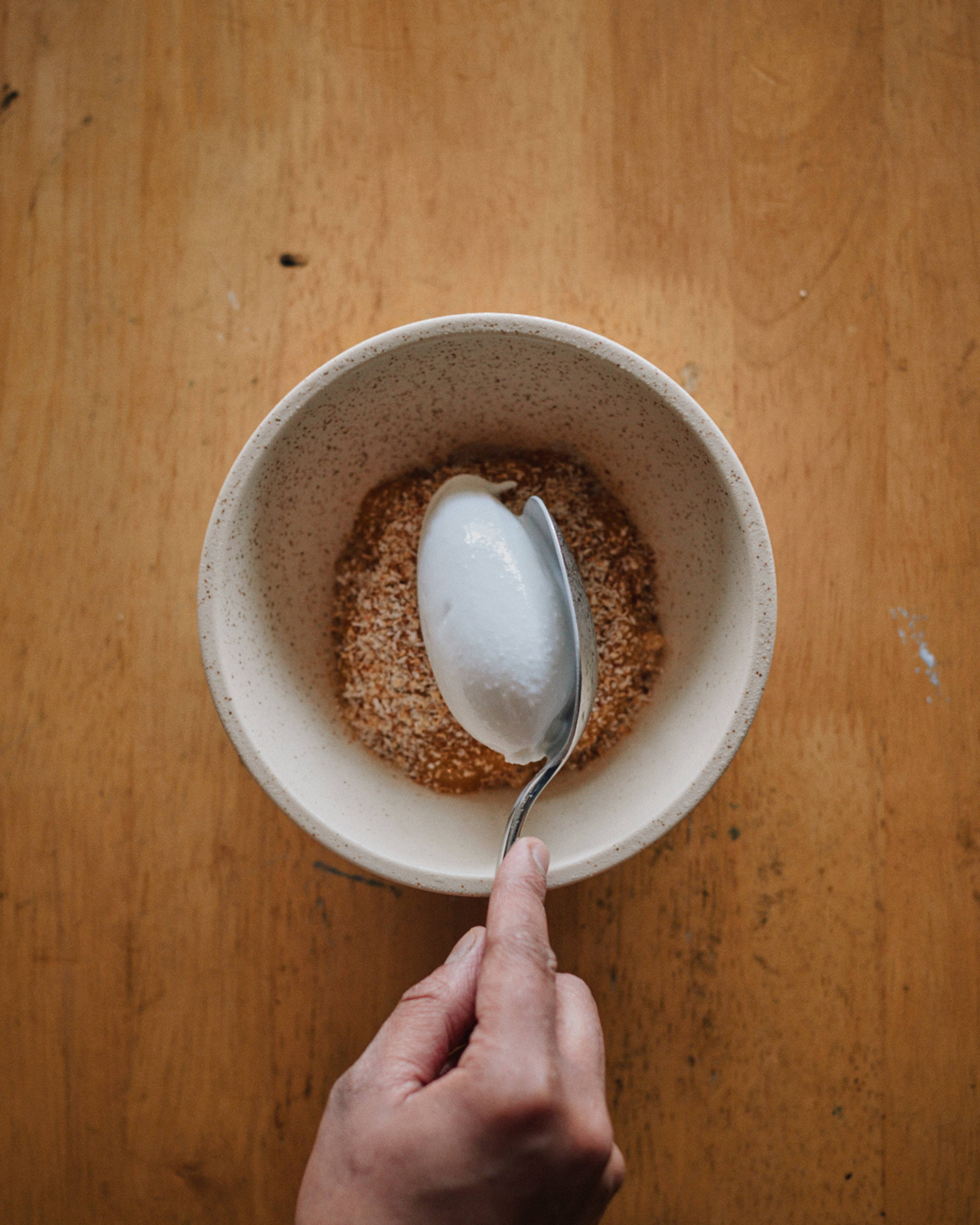 serving scoop of coconut sorbet