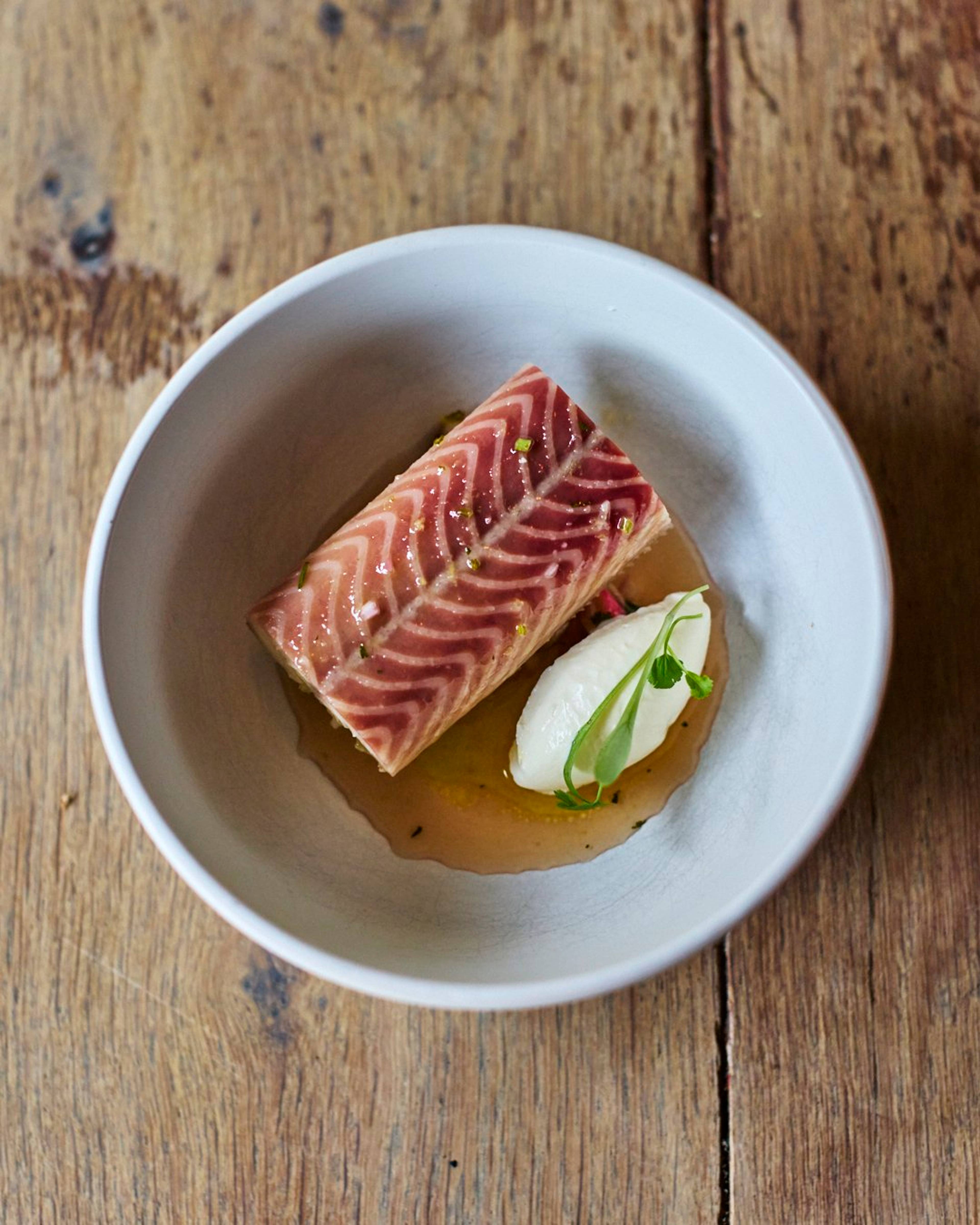 rhubarb gastrique plated