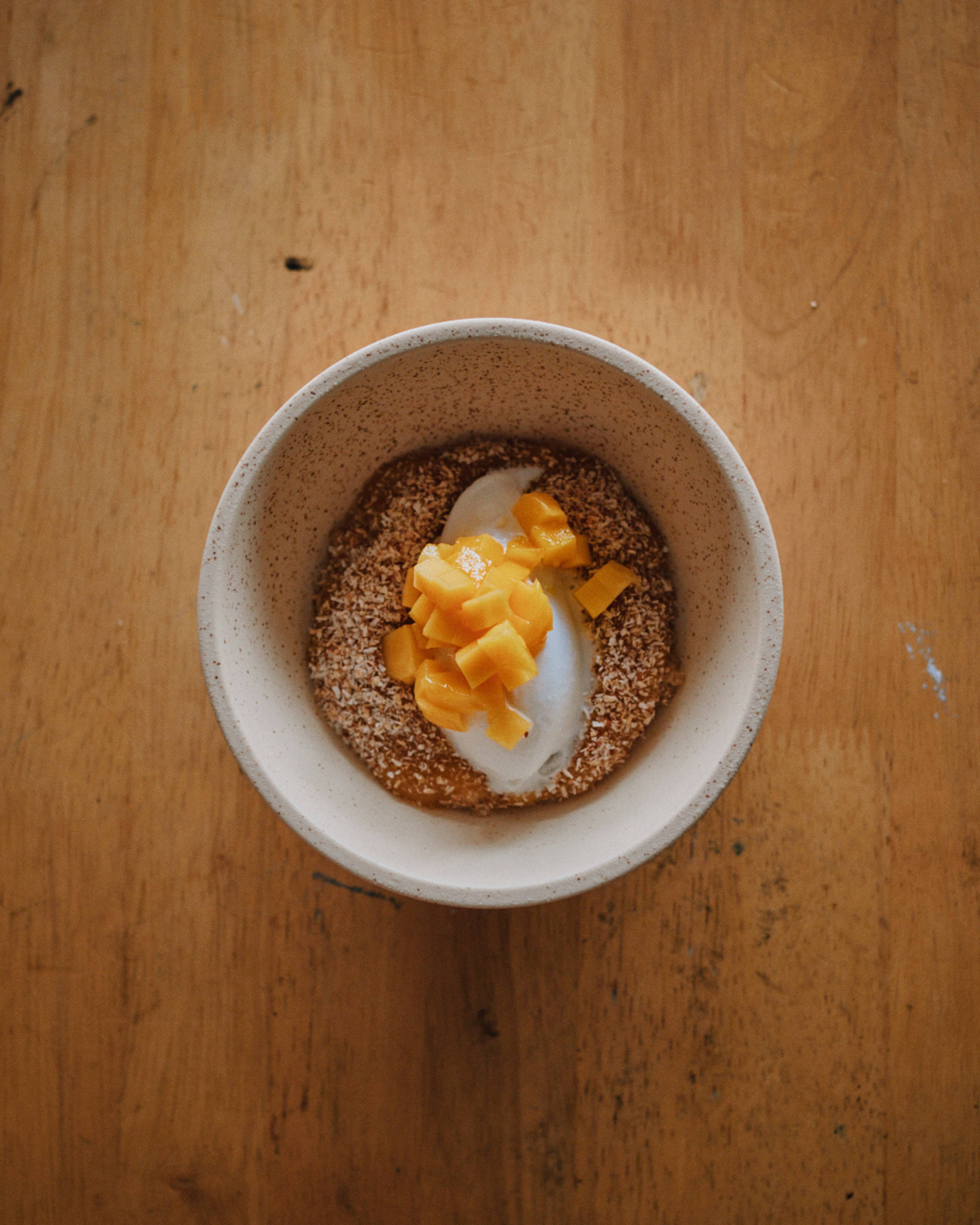 pureed mango with coconut sorbet and sago
