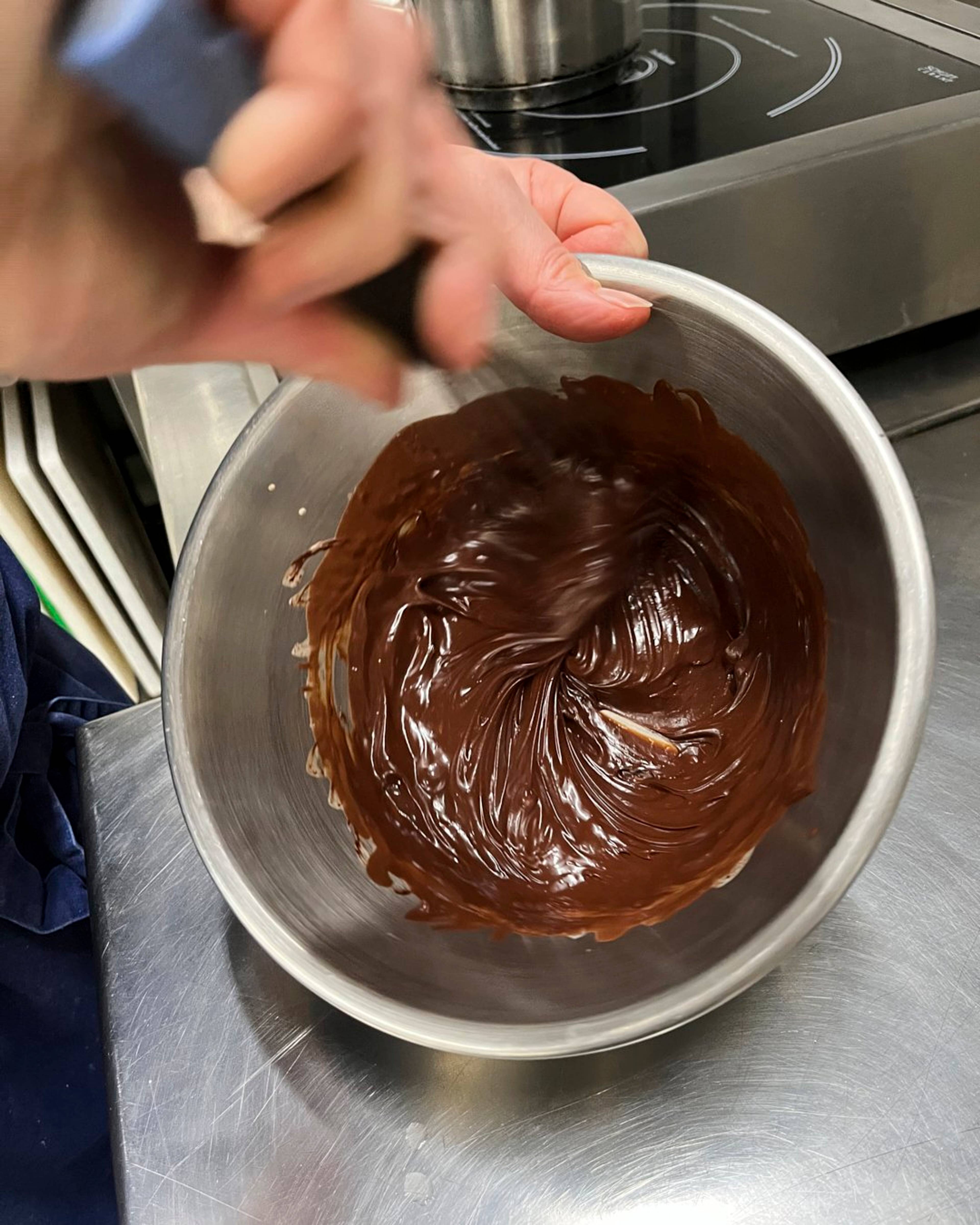 chocolate mix being whisked in a bowl