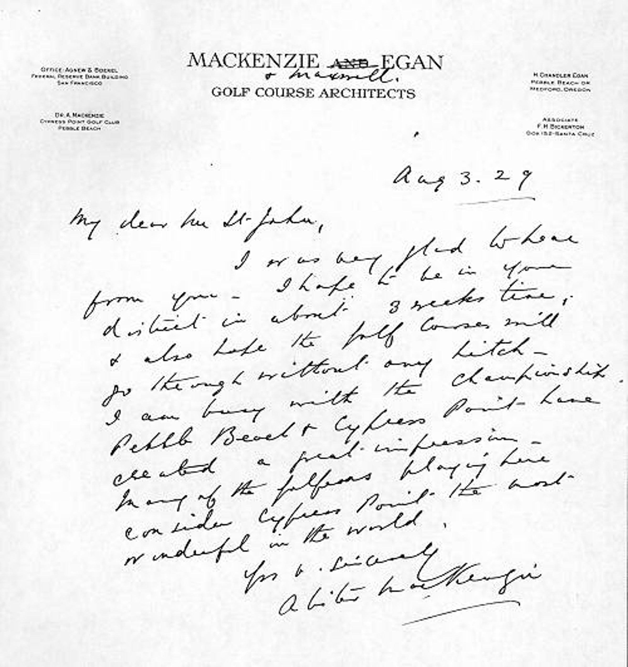 Letter to Bobby Jones from Dr. MacKenzie