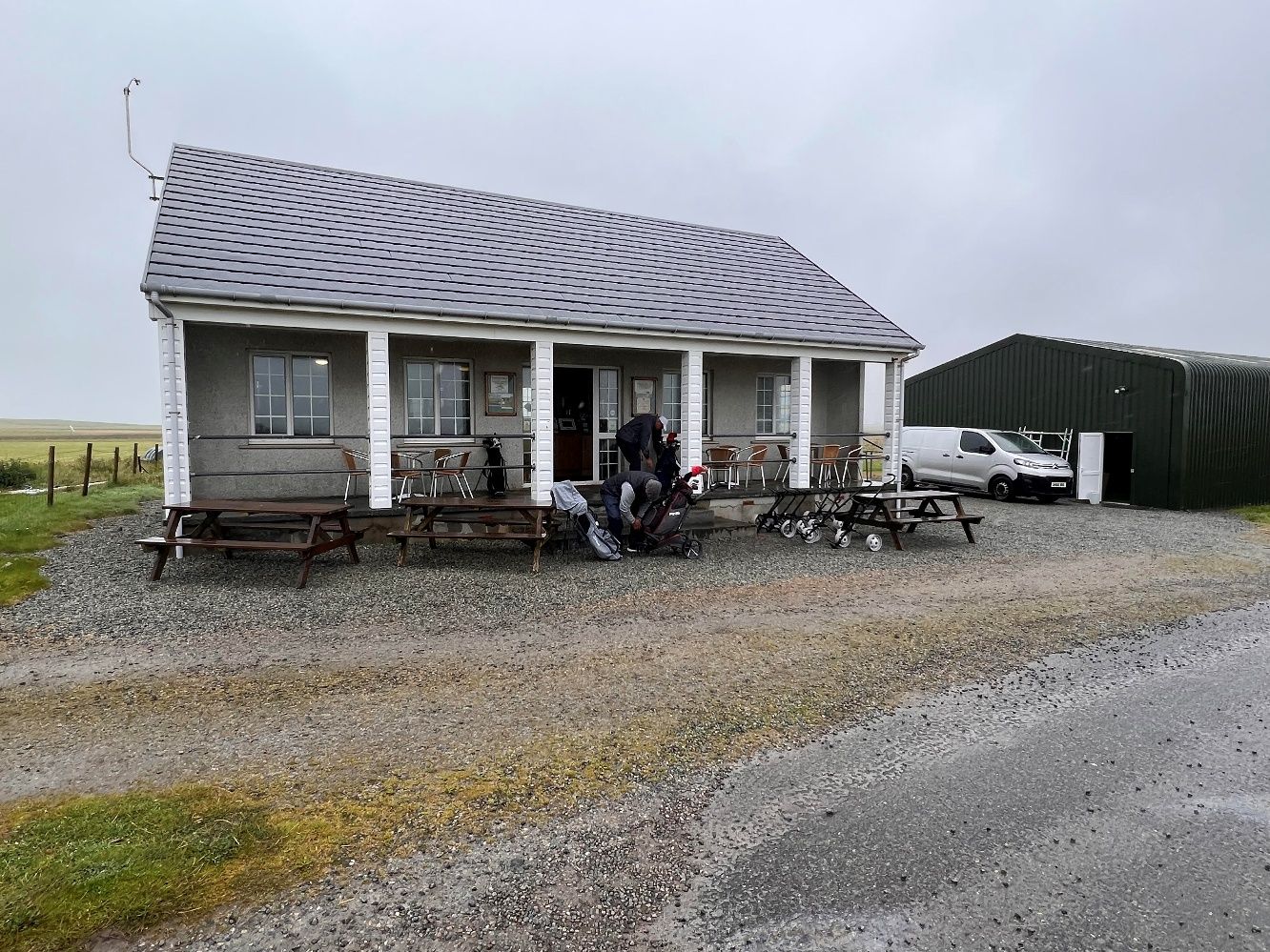 The smallest 19th Hole in all of Links Golf? Askernish, the pub is behind the three pillars on the right—a wonderful place to tuck-in with a few Whiskies after the attack of the Midges