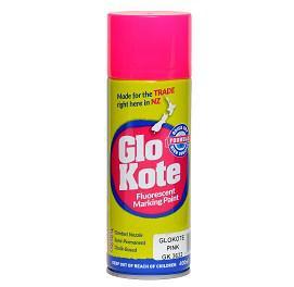 a bottle of glo kote fluorescent marking paint in pink . a bottle of glo kote fluorescent marking paint in pink .